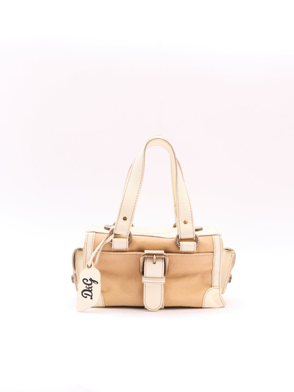 Dolce & Gabbana Cream Canvas Leather Boston Bag