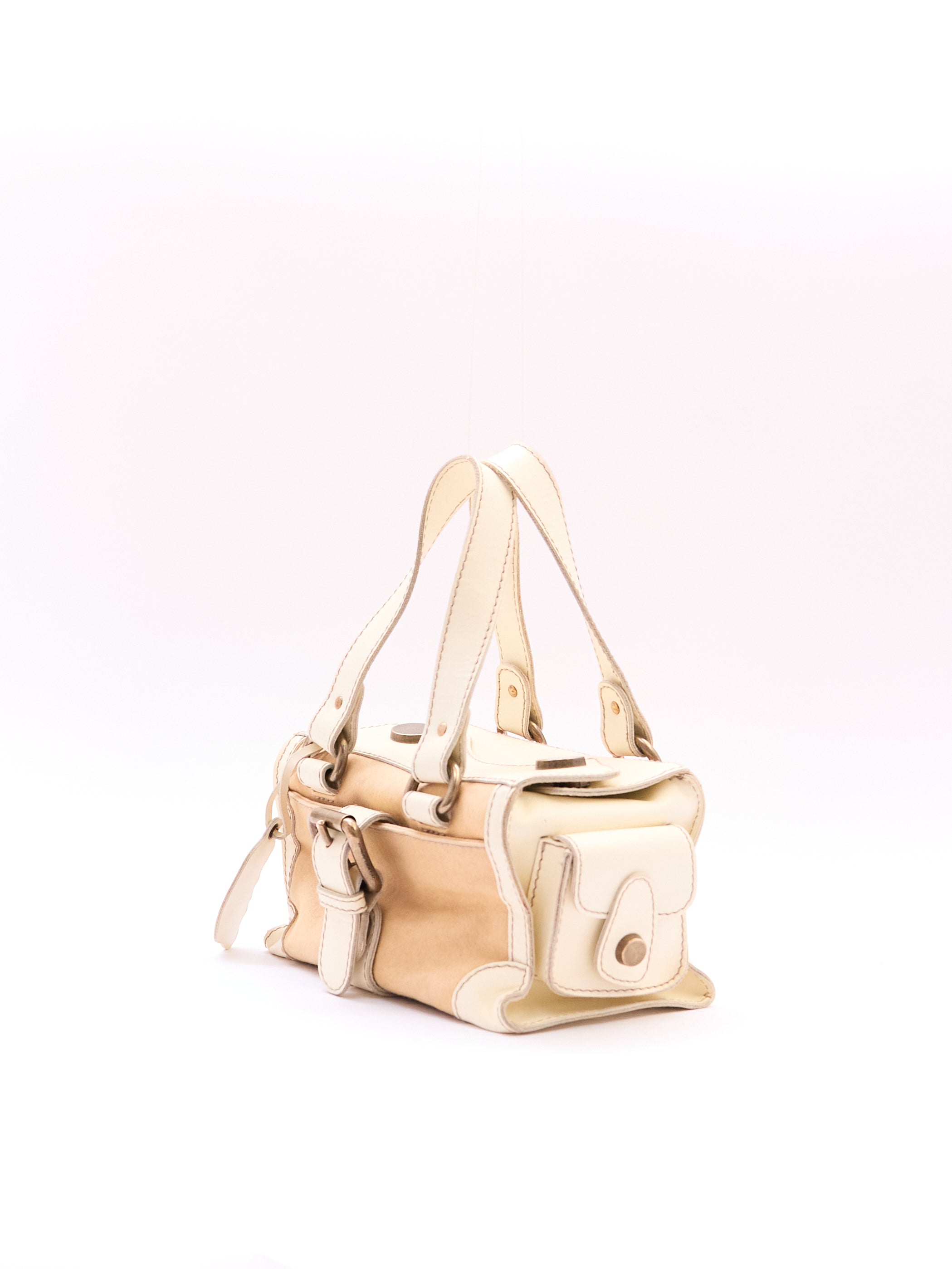 Dolce & Gabbana Cream Canvas Leather Boston Bag