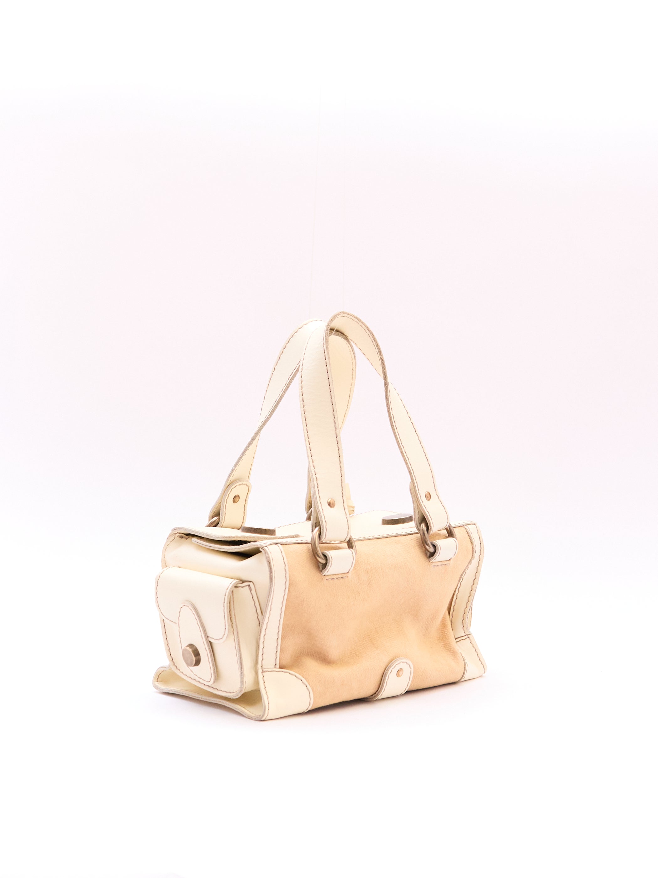 Dolce & Gabbana Cream Canvas Leather Boston Bag