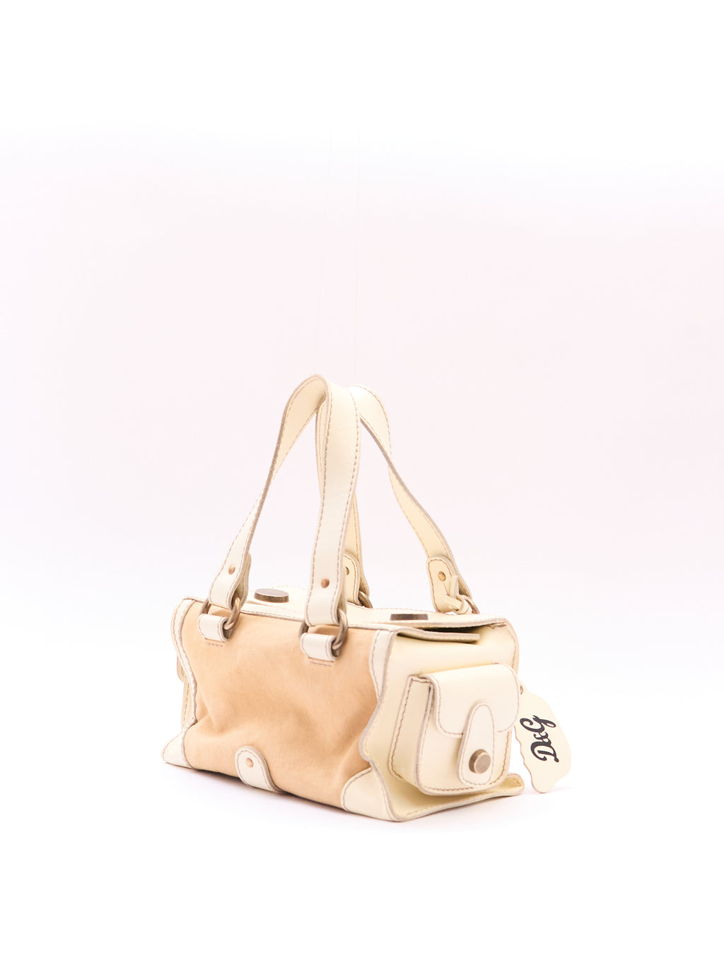 Dolce & Gabbana Cream Canvas Leather Boston Bag
