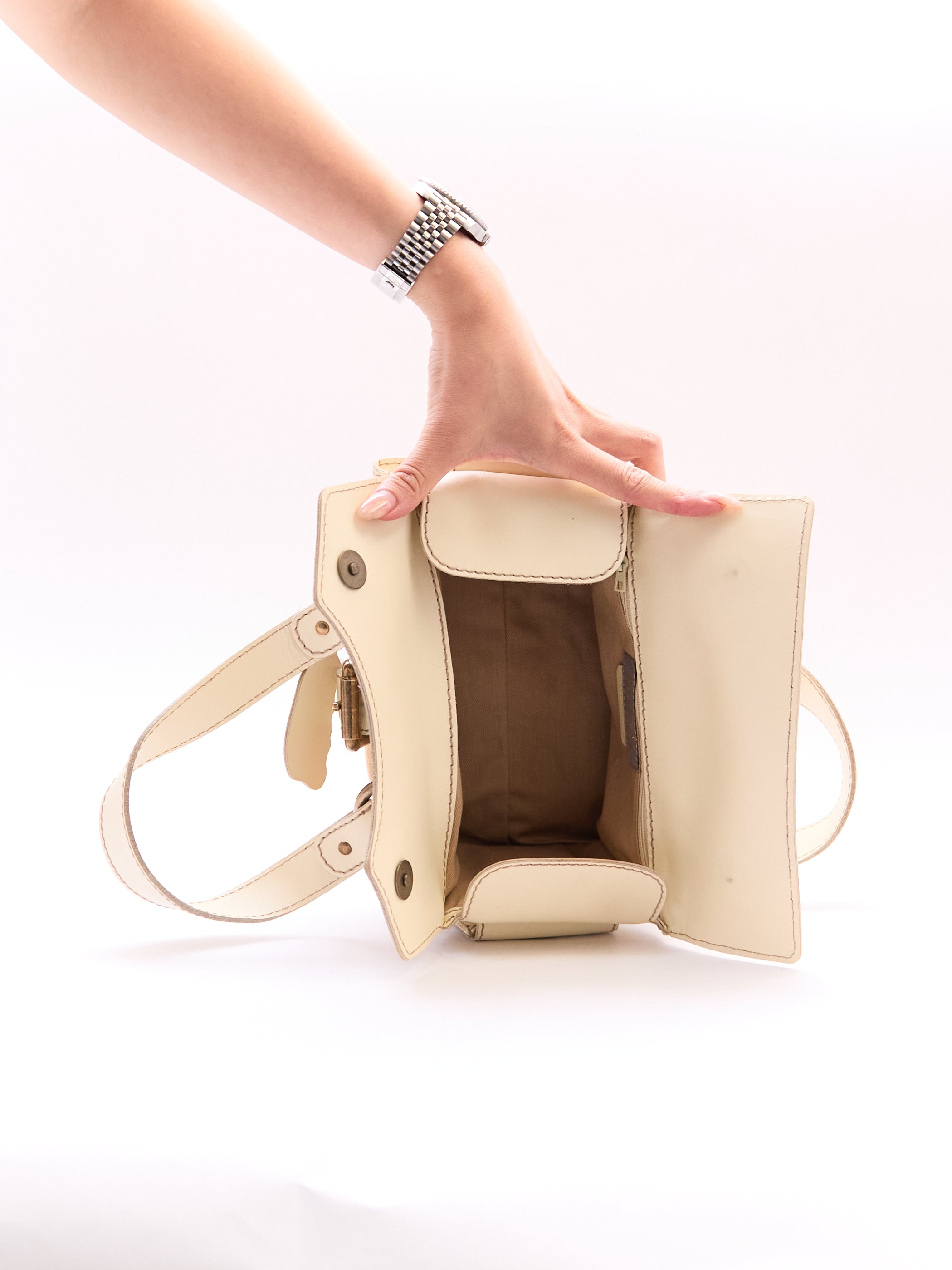 Dolce & Gabbana Cream Canvas Leather Boston Bag