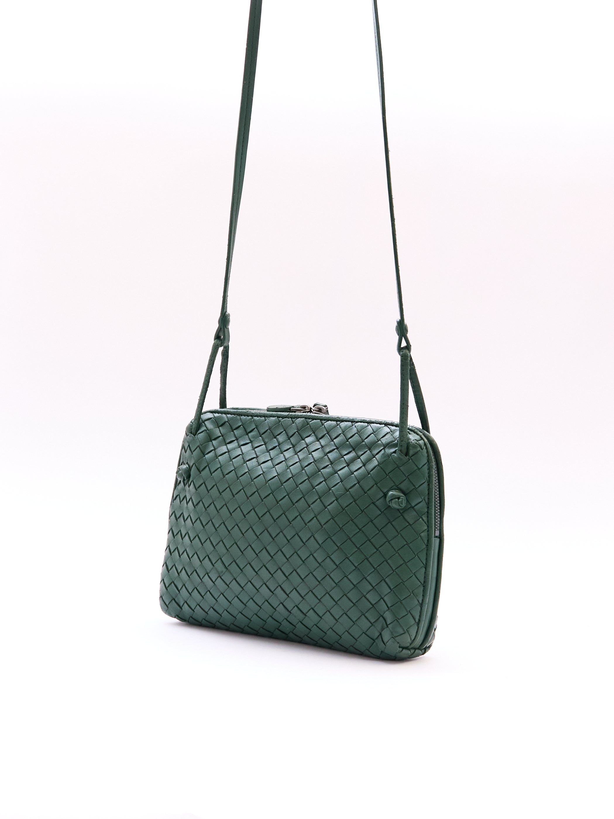 Bottega Veneta Green Intrecciato Leather Crossbody