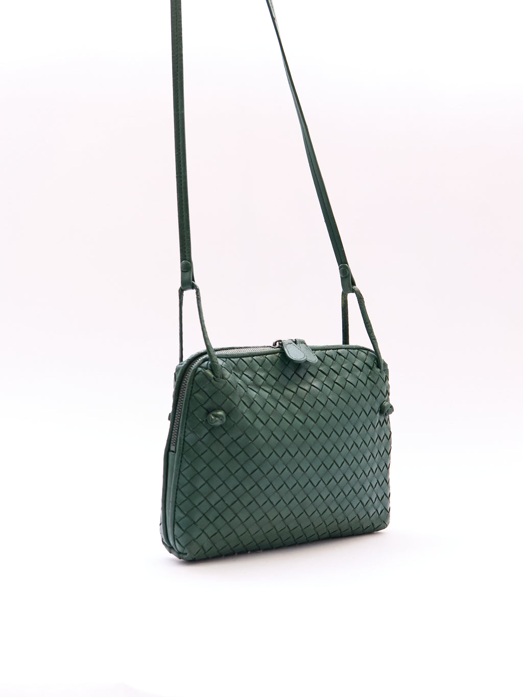 Bottega Veneta Green Intrecciato Leather Crossbody