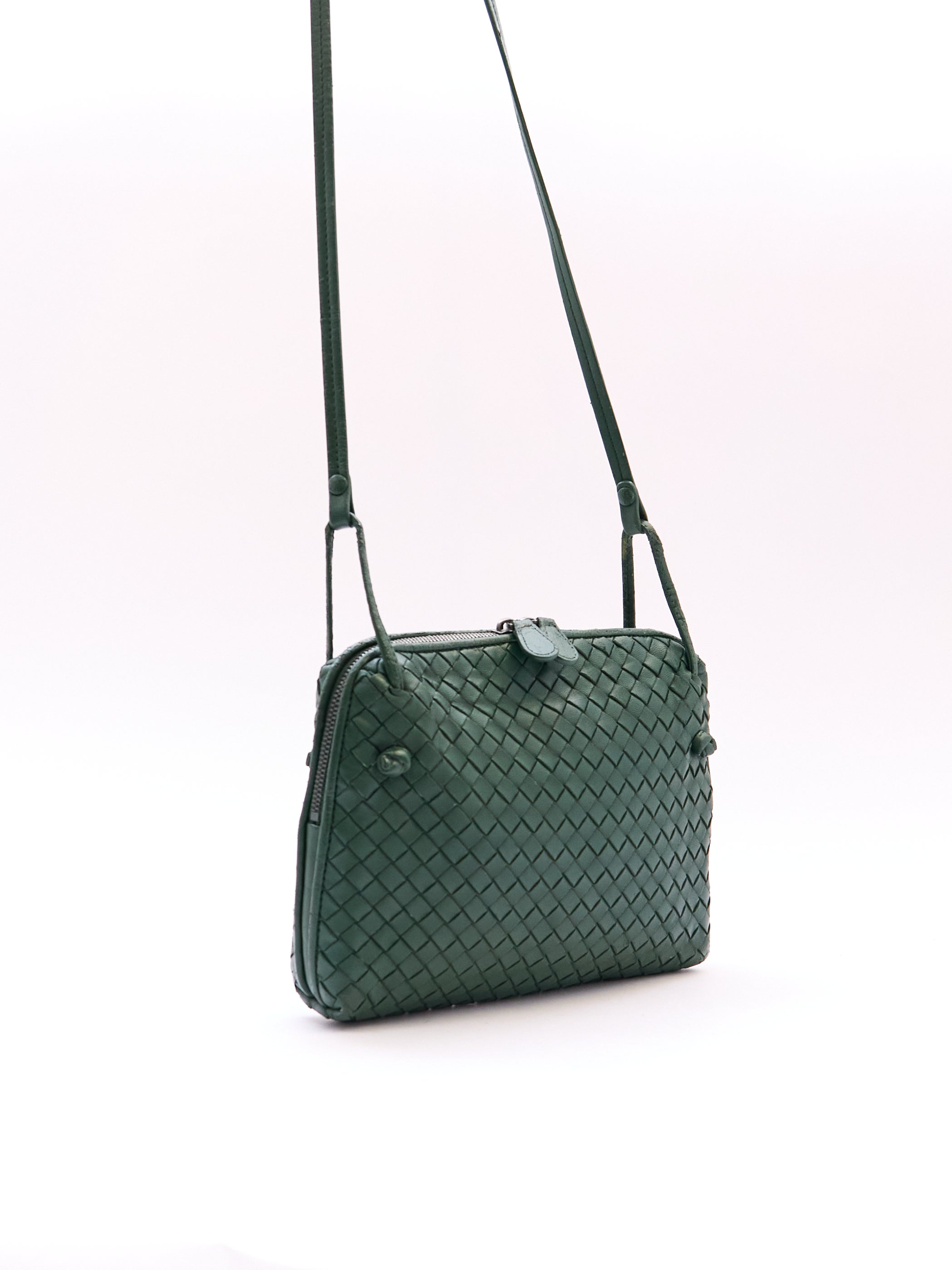 Bottega Veneta Green Intrecciato Leather Crossbody