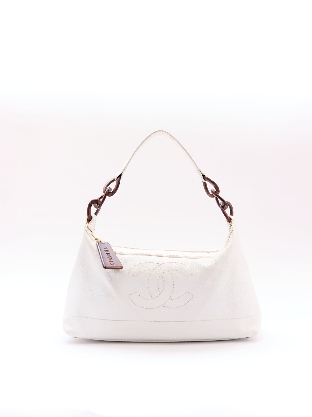 Chanel White Leather CC Shoulder Bag