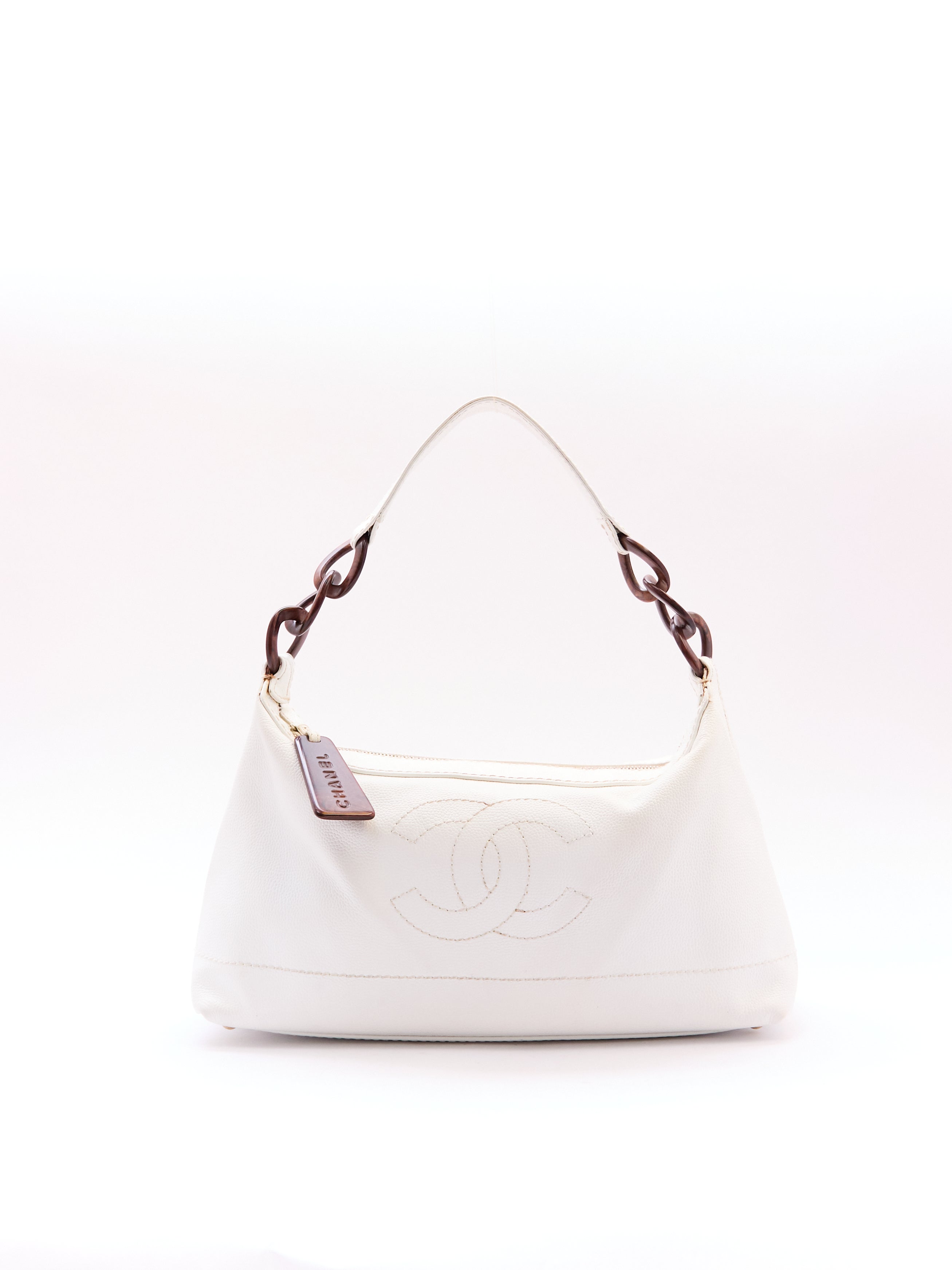 Chanel White Leather CC Shoulder Bag