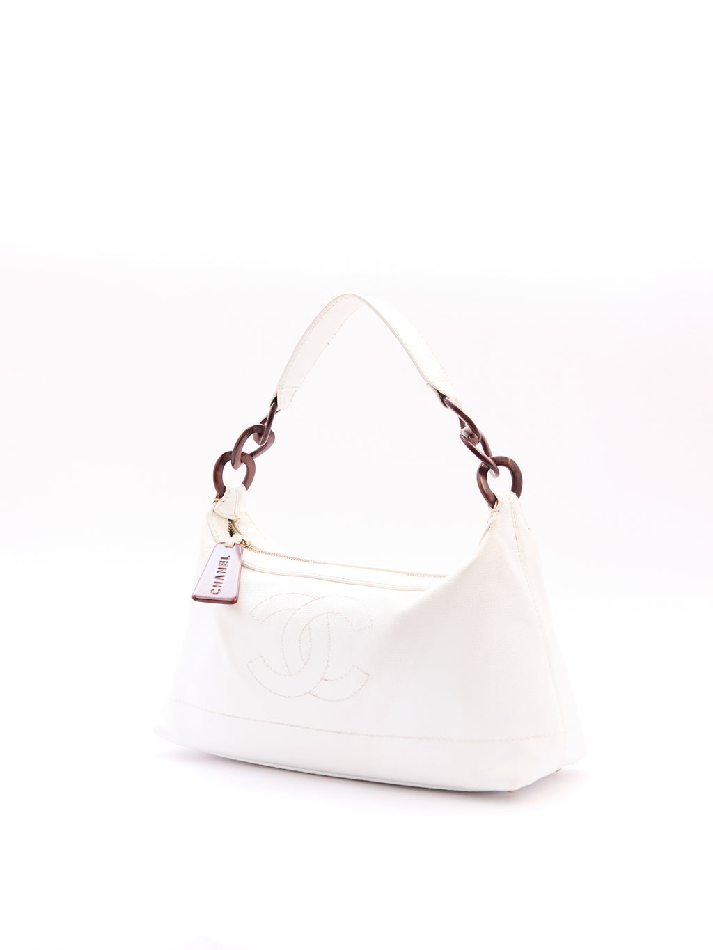 Chanel White Leather CC Shoulder Bag