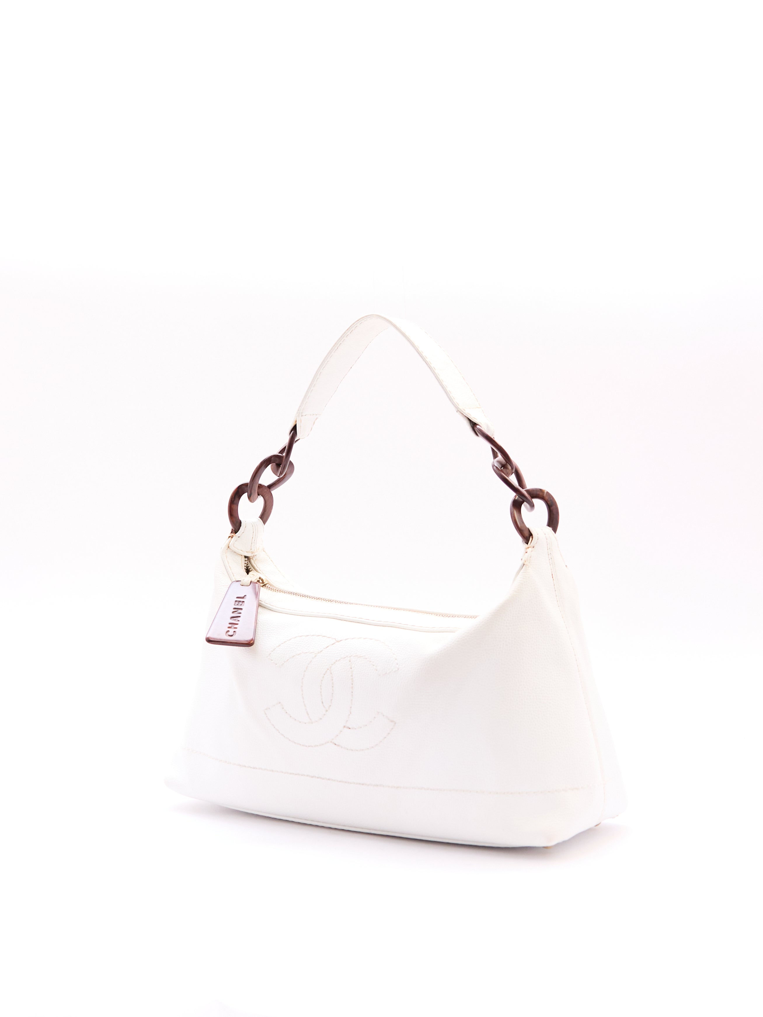 Chanel White Leather CC Shoulder Bag