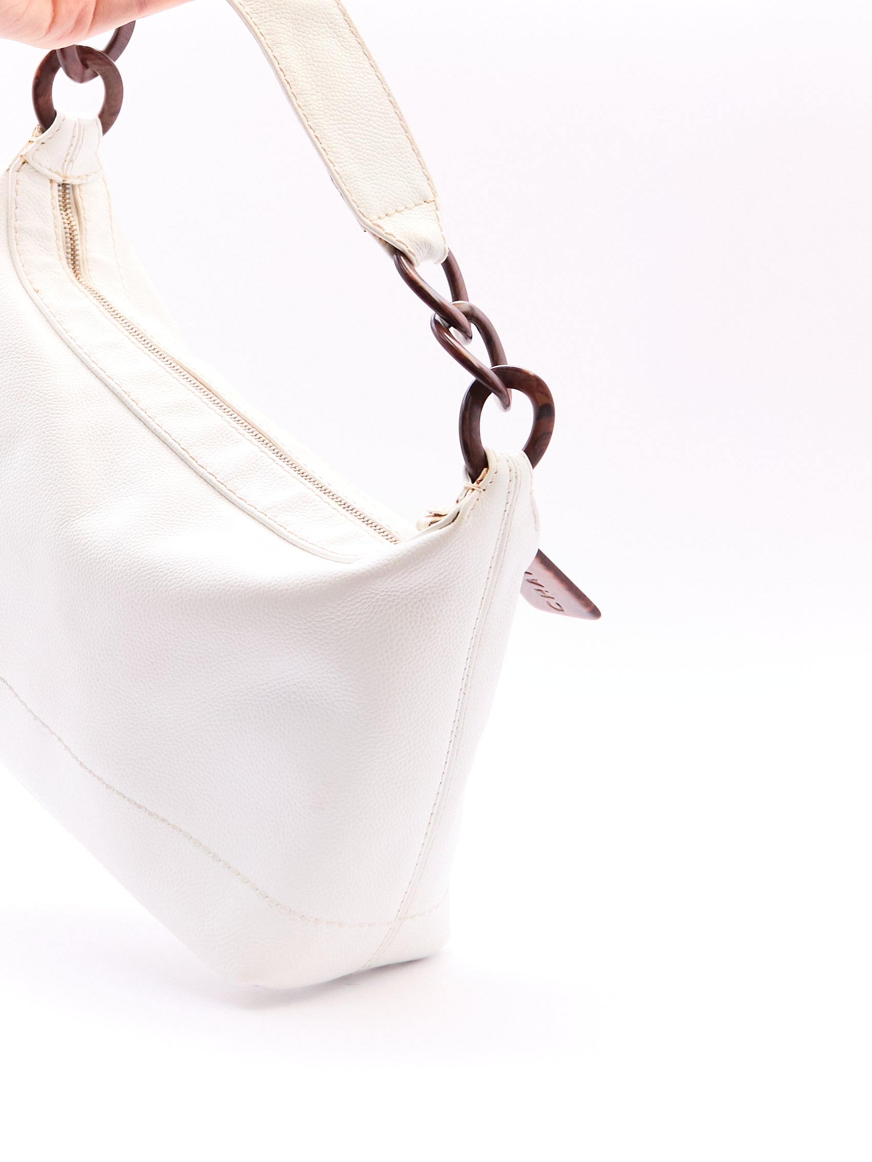 Chanel White Leather CC Shoulder Bag