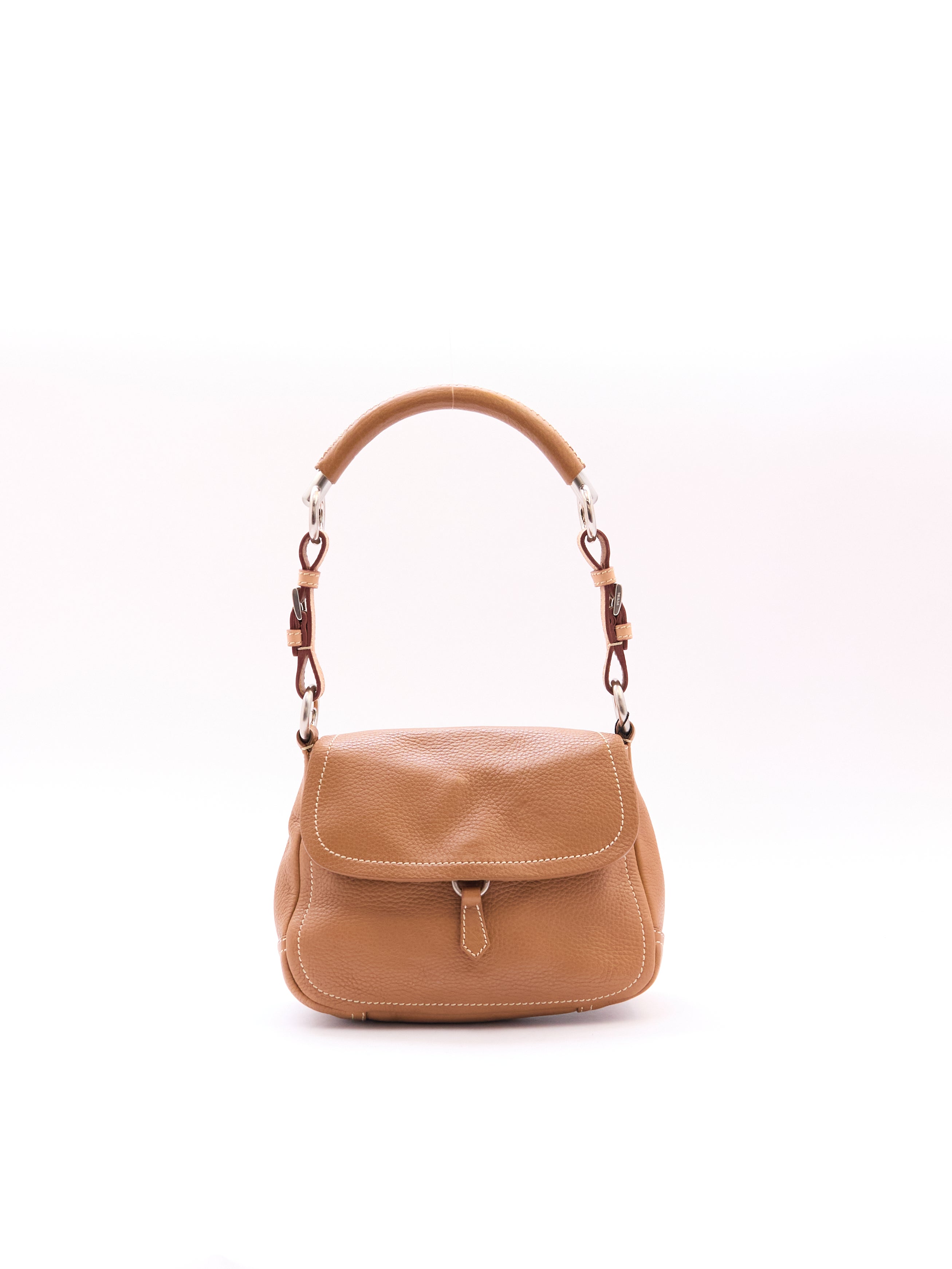 Prada Vitello Ring Brown Leather Shoulder Bag