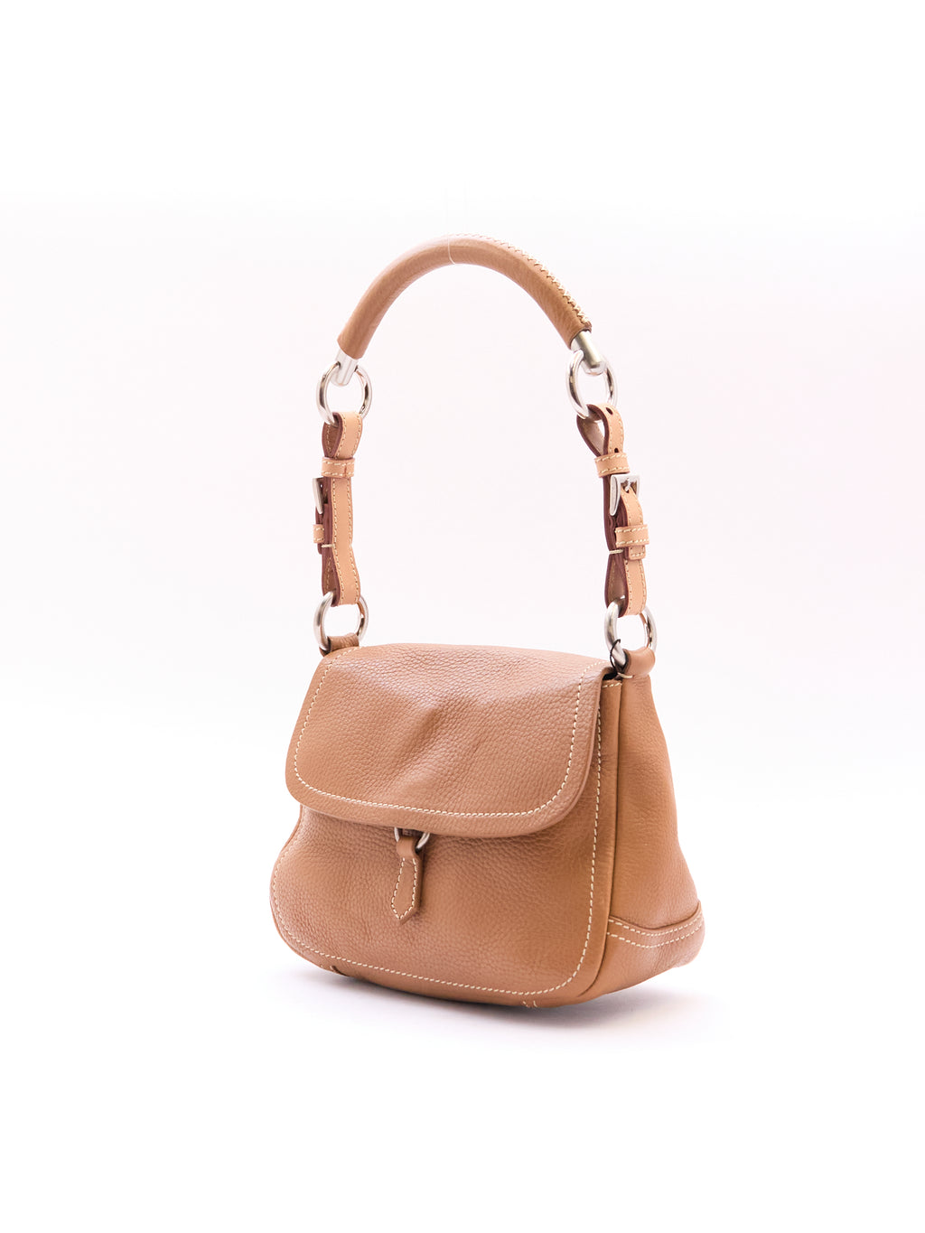 Prada Vitello Ring Brown Leather Shoulder Bag