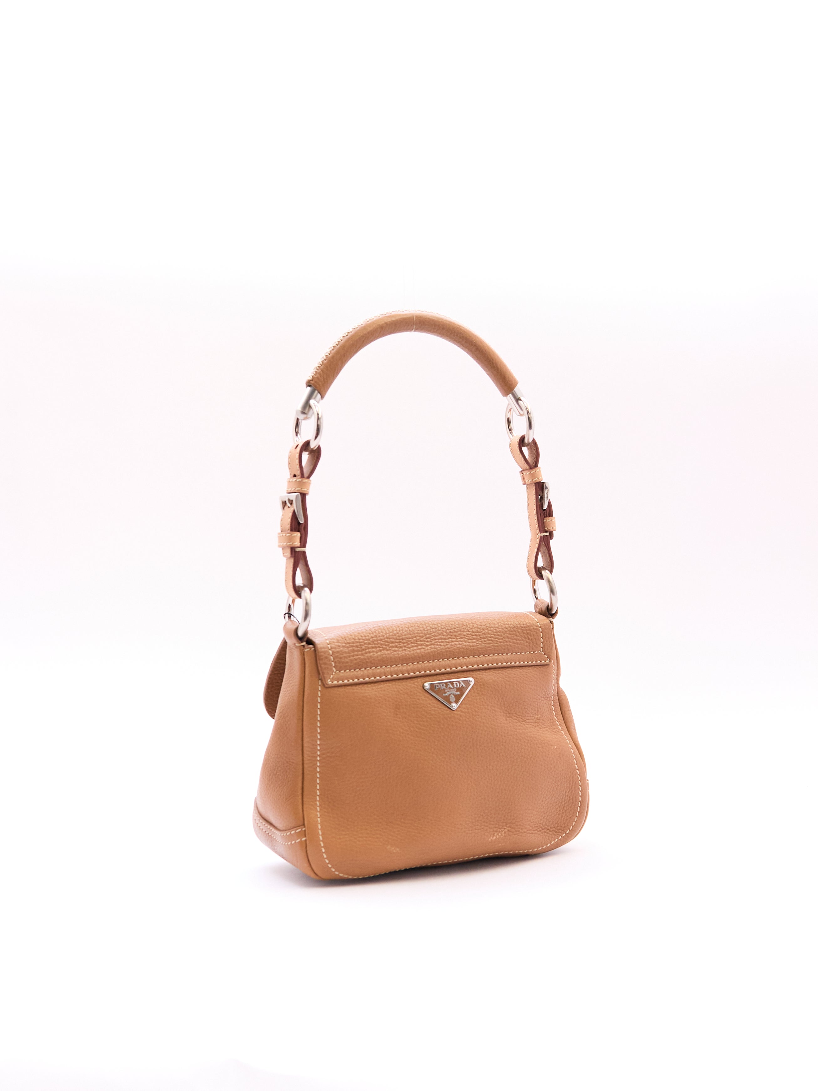Prada Vitello Ring Brown Leather Shoulder Bag