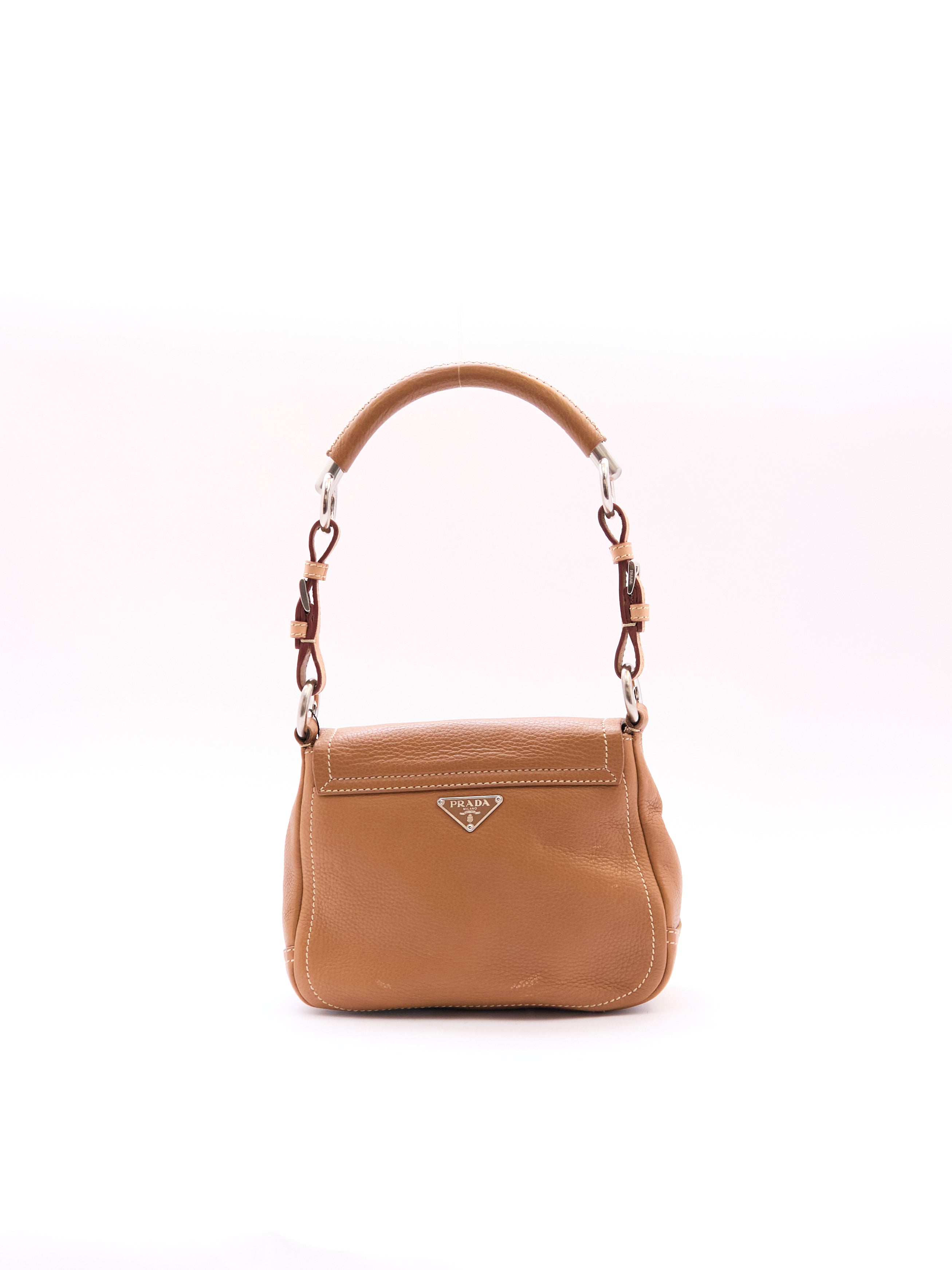 Prada Vitello Ring Brown Leather Shoulder Bag