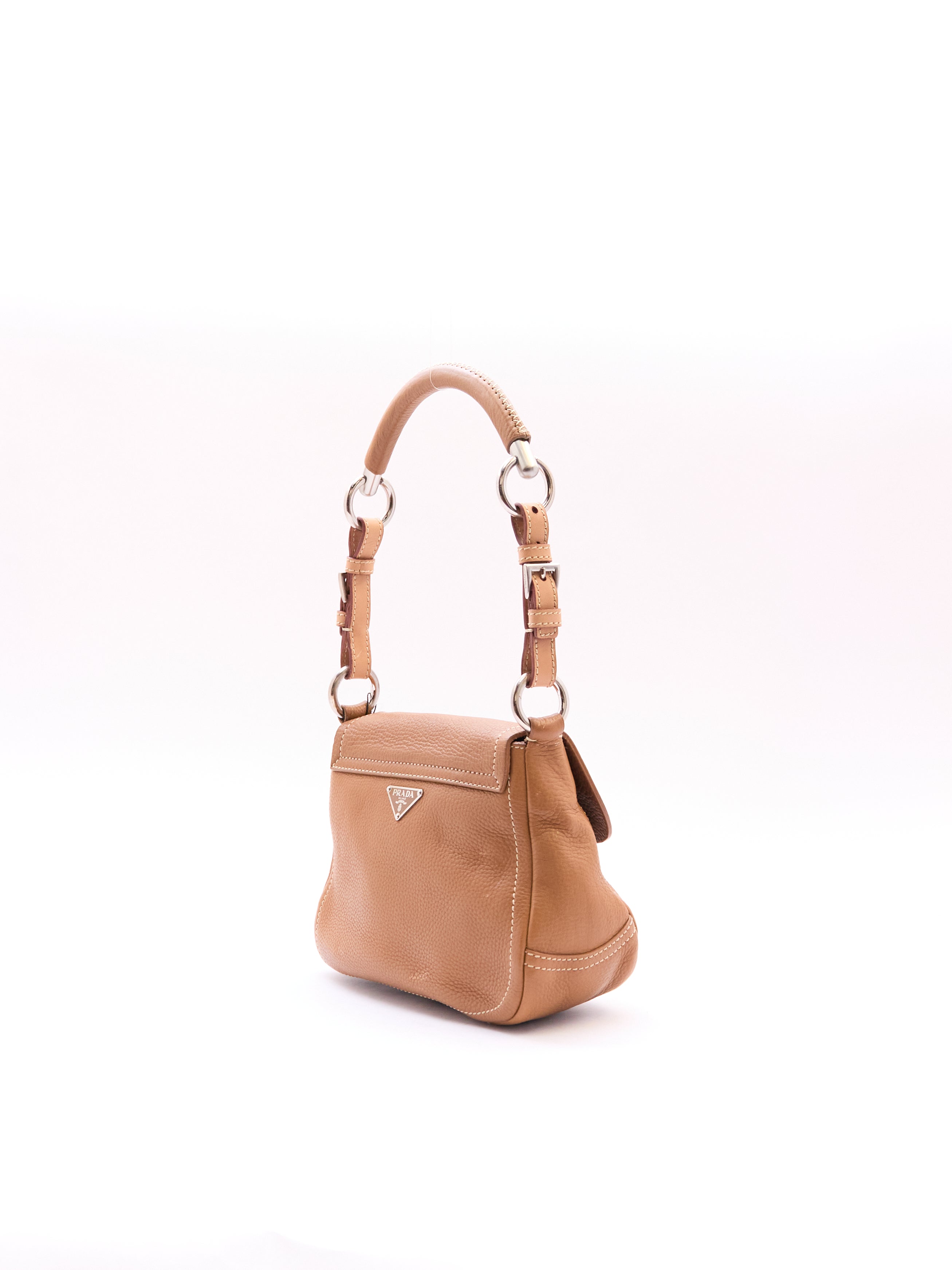 Prada Vitello Ring Brown Leather Shoulder Bag