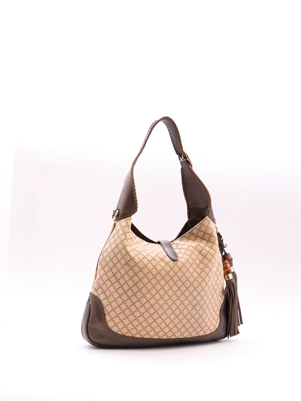 00's Gucci Jackie Beige GG Monogram Canvas Leather Shoulder Bag