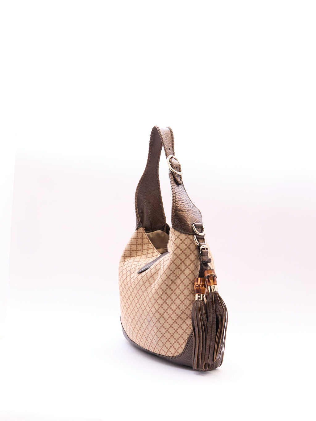 00's Gucci Jackie Beige GG Monogram Canvas Leather Shoulder Bag