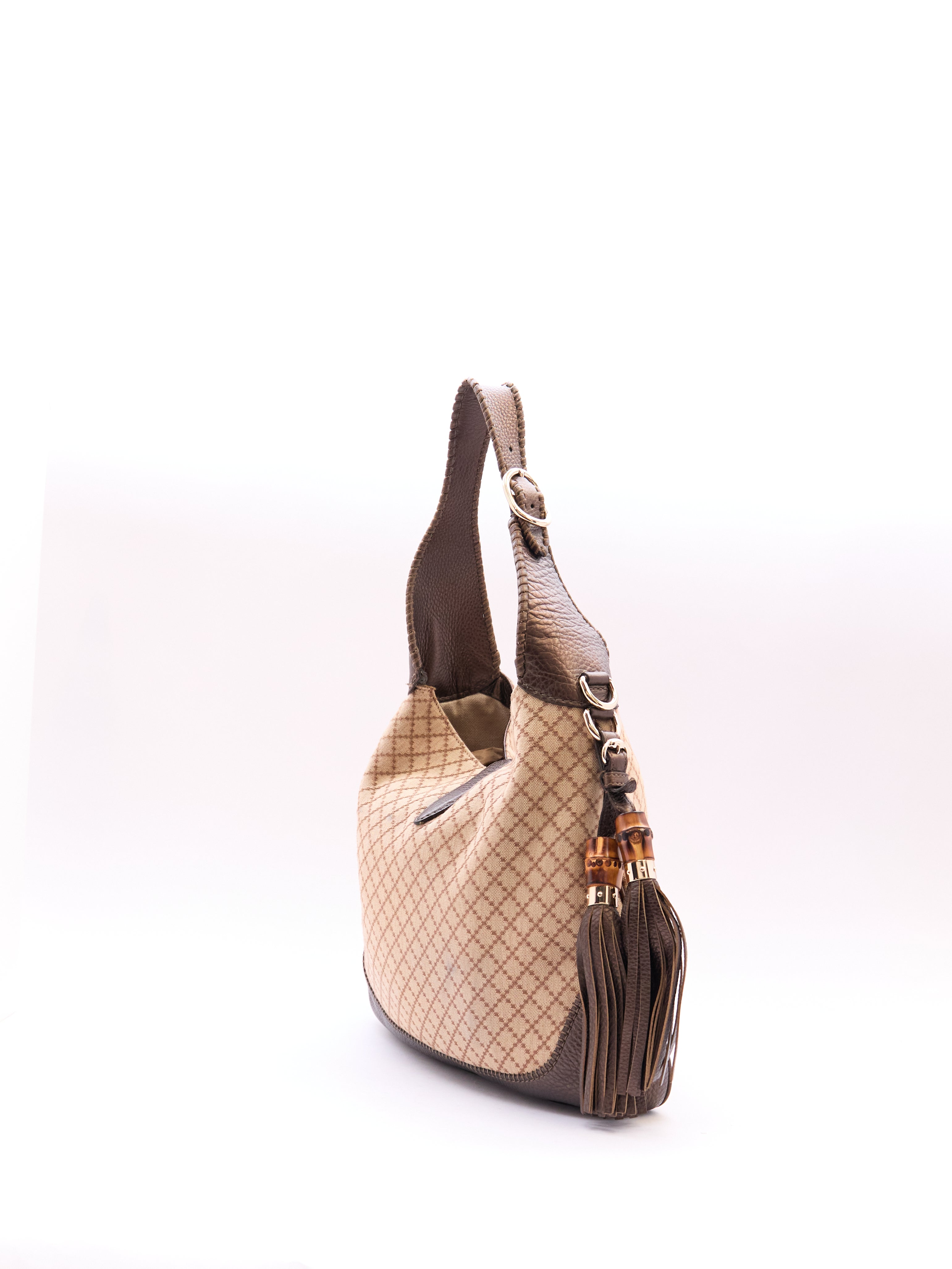 00's Gucci Jackie Beige GG Monogram Canvas Leather Shoulder Bag