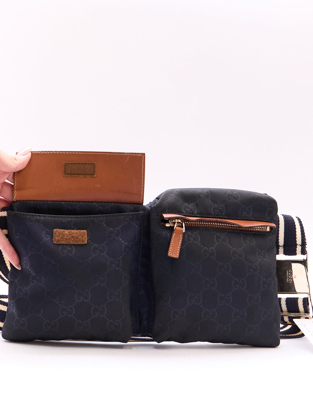 Gucci Navy Brown Monogram Waist Bag