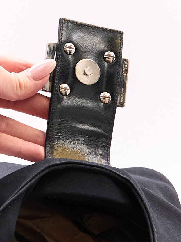 Fendi Black Nylon Mamma Baguette Bag