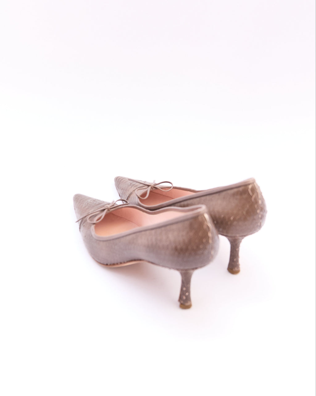Chanel Grey Leather Python Embossed Pumps Size 39