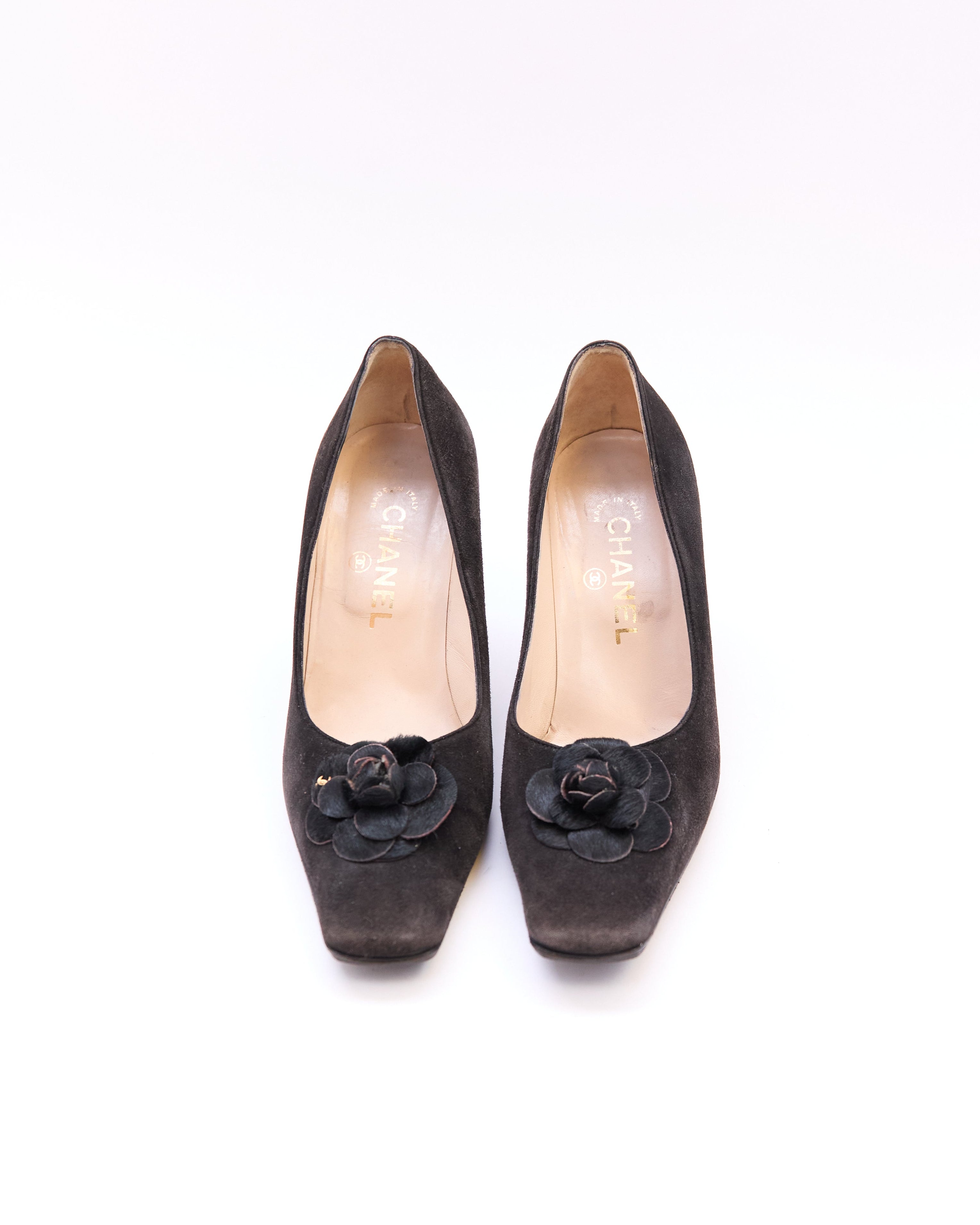 Chanel Black Suede Camellia Pumps Size 37