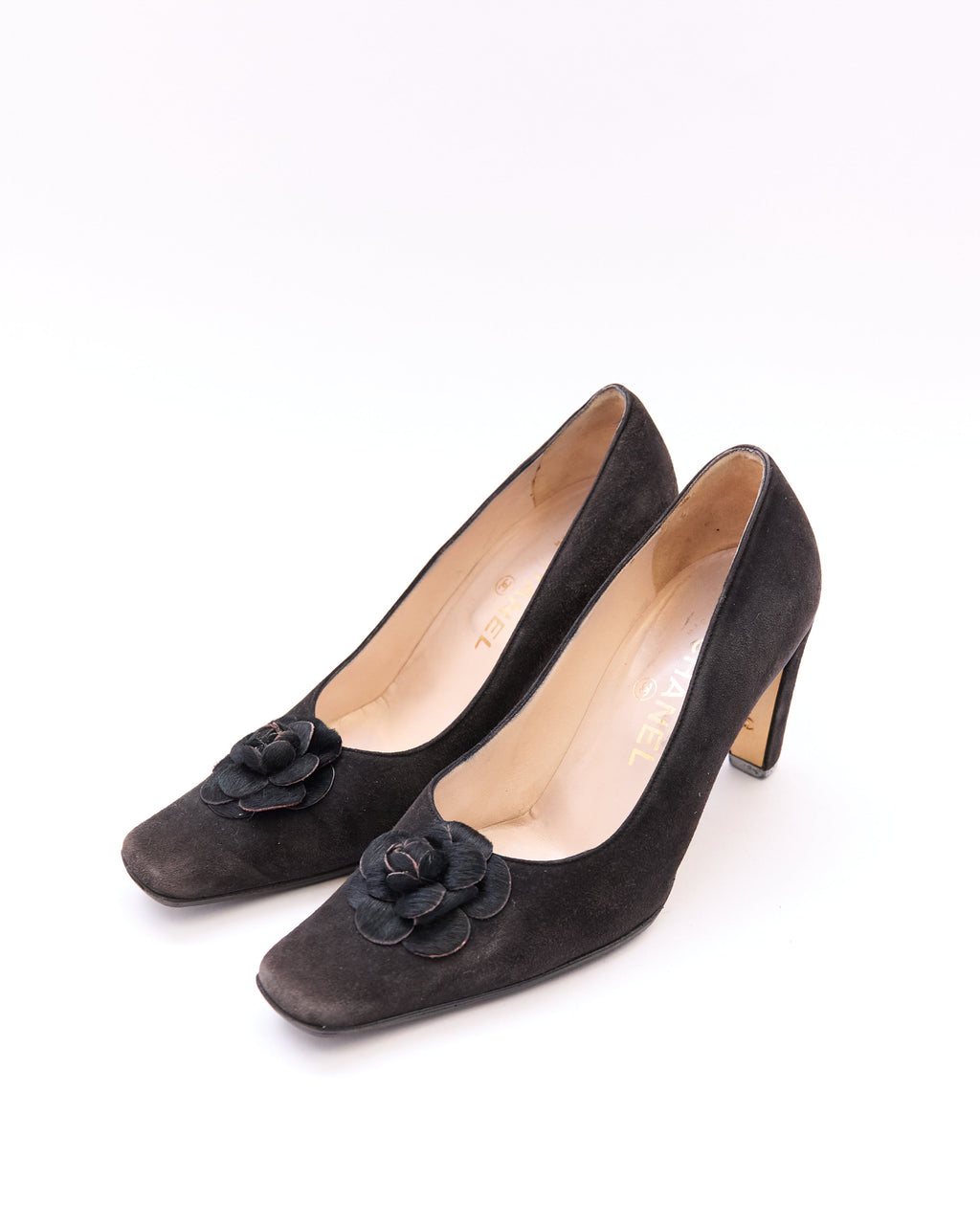 Chanel Black Suede Camellia Pumps Size 37