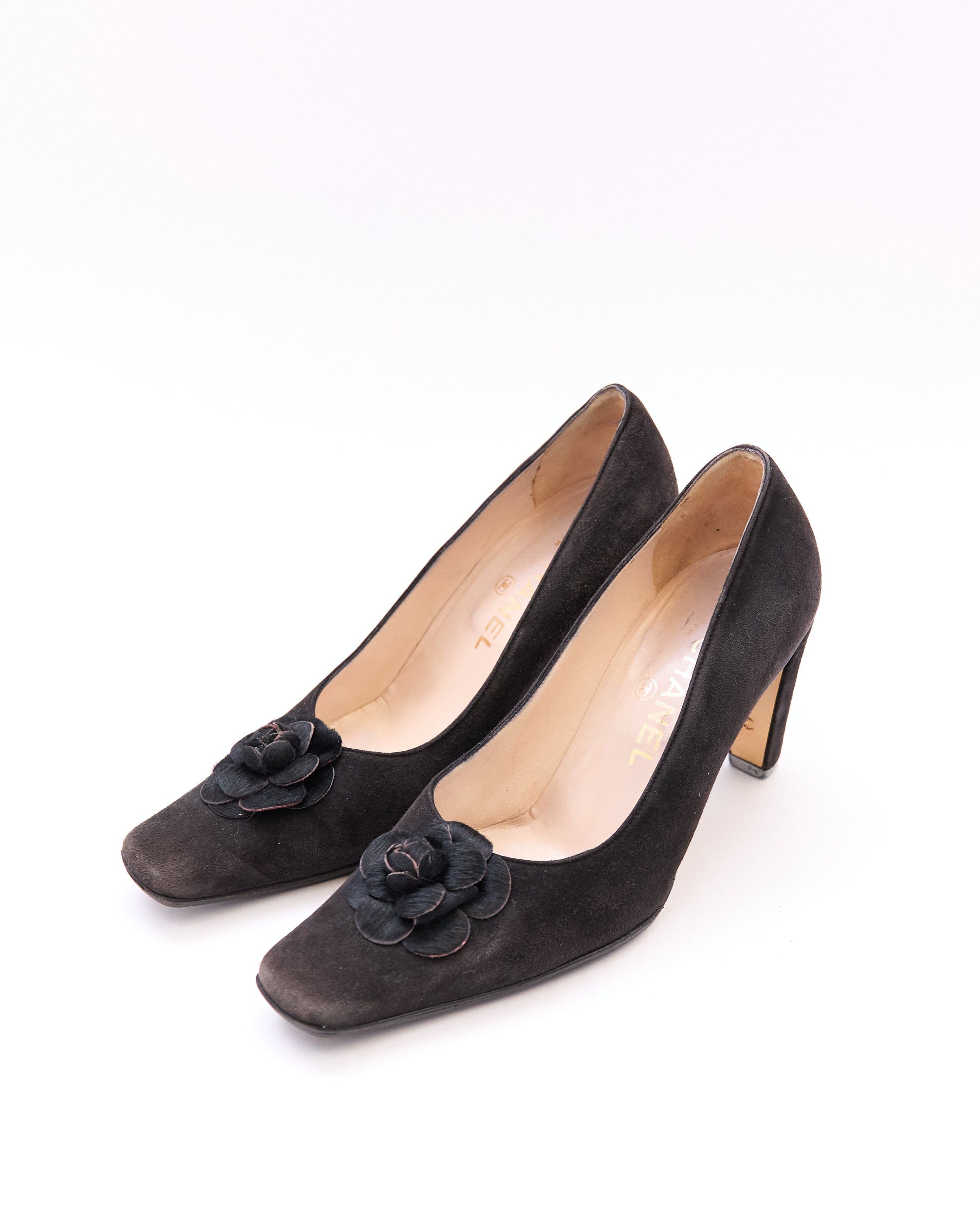 Chanel Black Suede Camellia Pumps Size 37