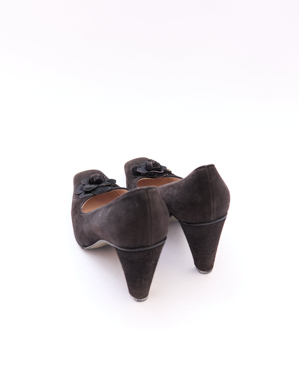 Chanel Black Suede Camellia Pumps Size 37