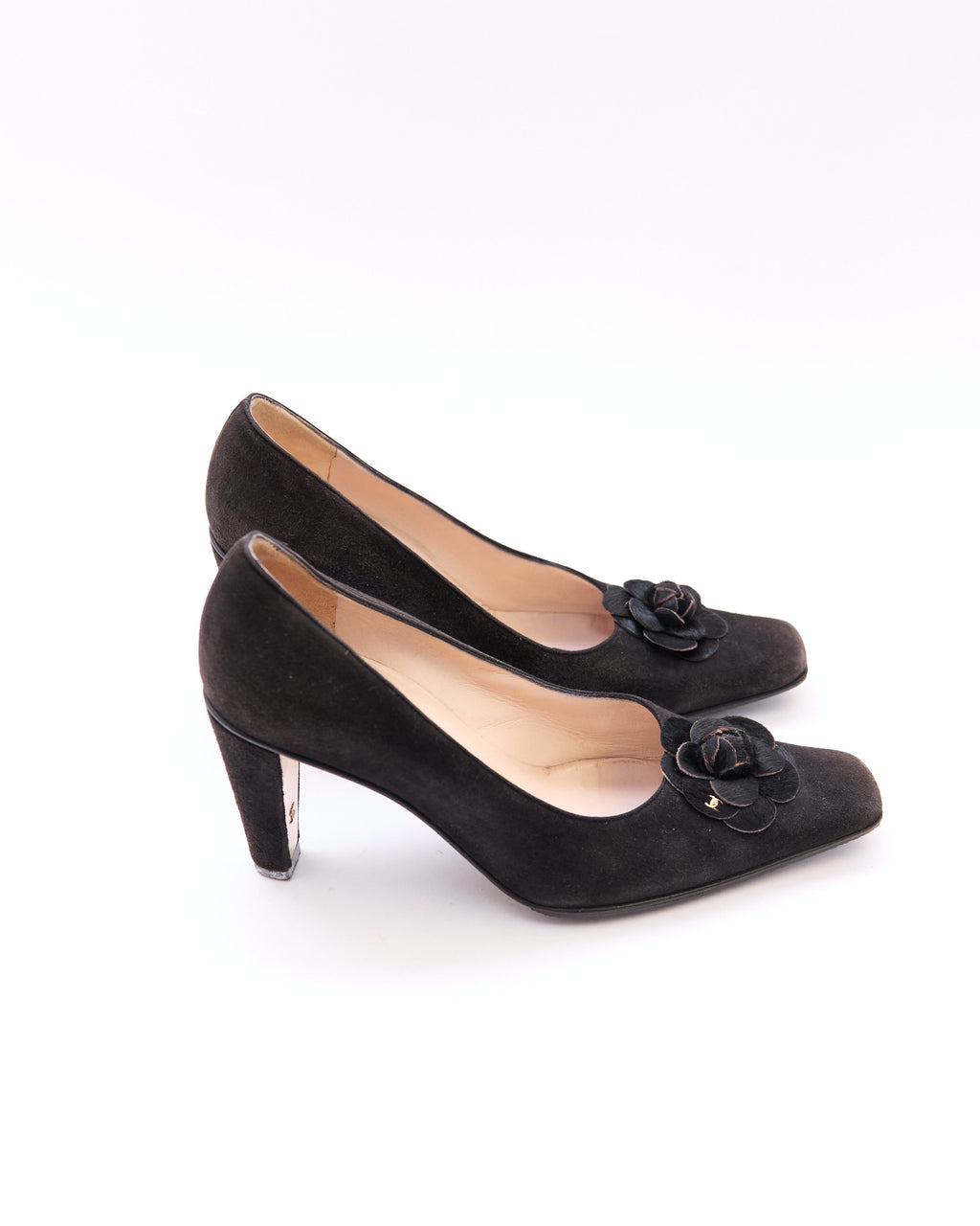 Chanel Black Suede Camellia Pumps Size 37