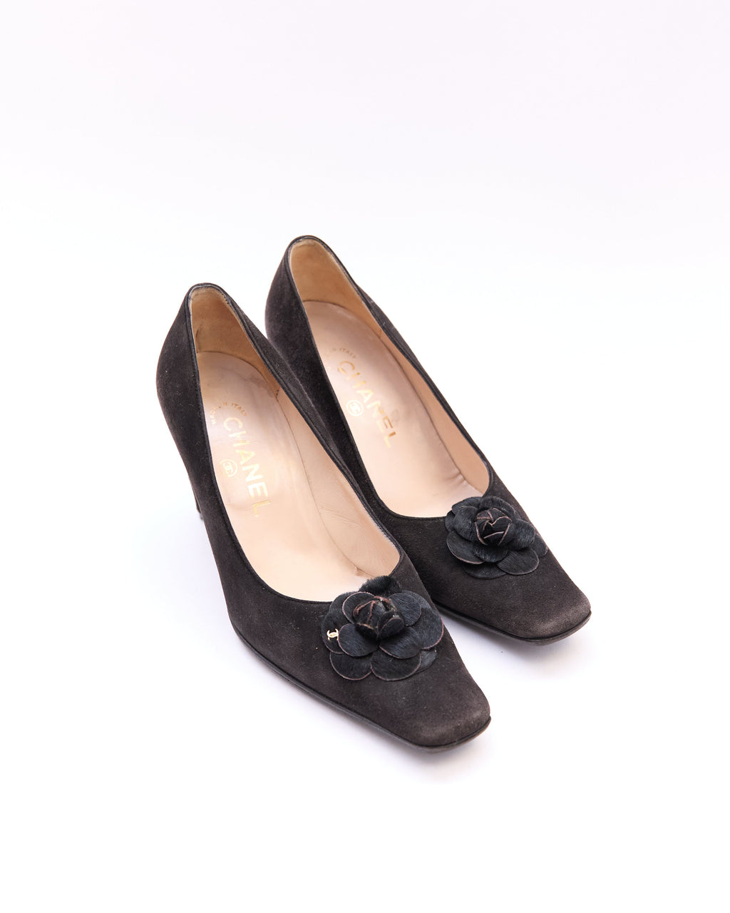 Chanel Black Suede Camellia Pumps Size 37