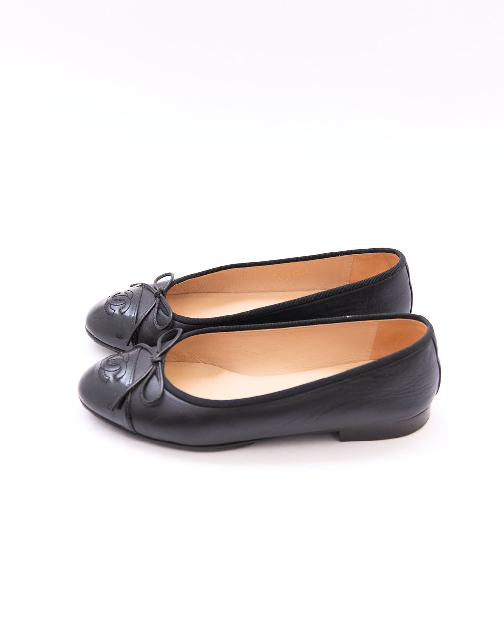 Chanel Black Leather Patent Toe Flats Size 36