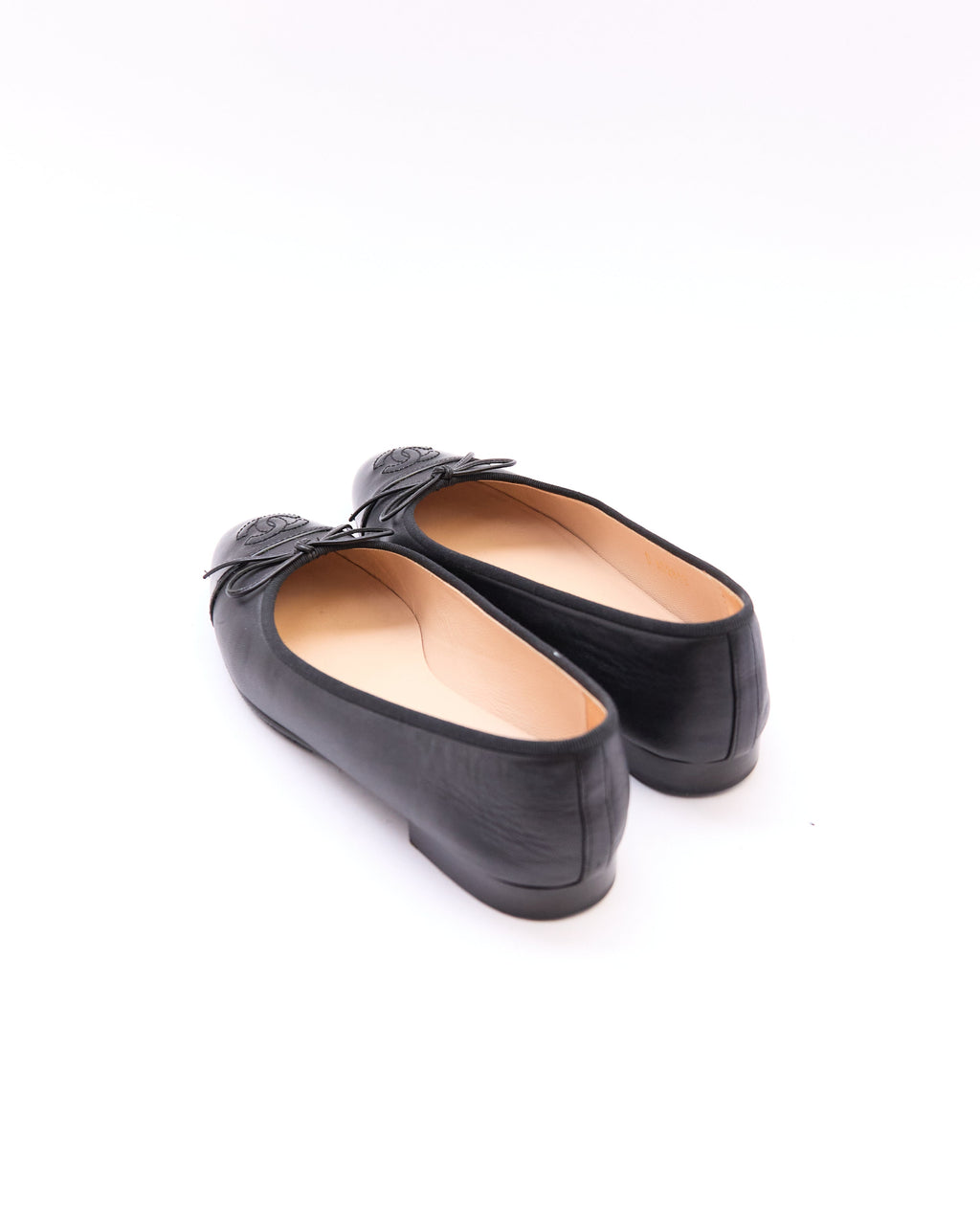 Chanel Black Leather Patent Toe Flats Size 36