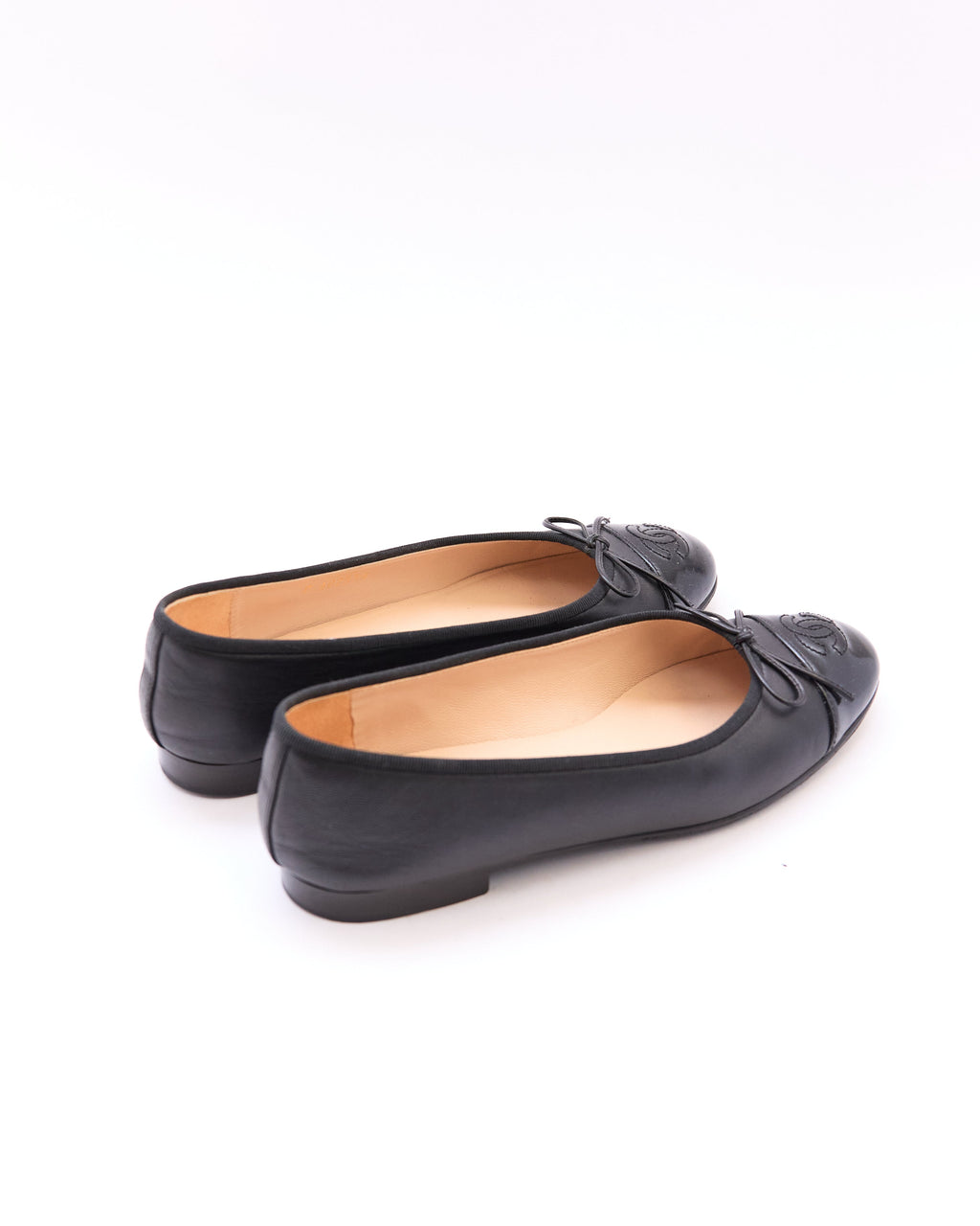 Chanel Black Leather Patent Toe Flats Size 36