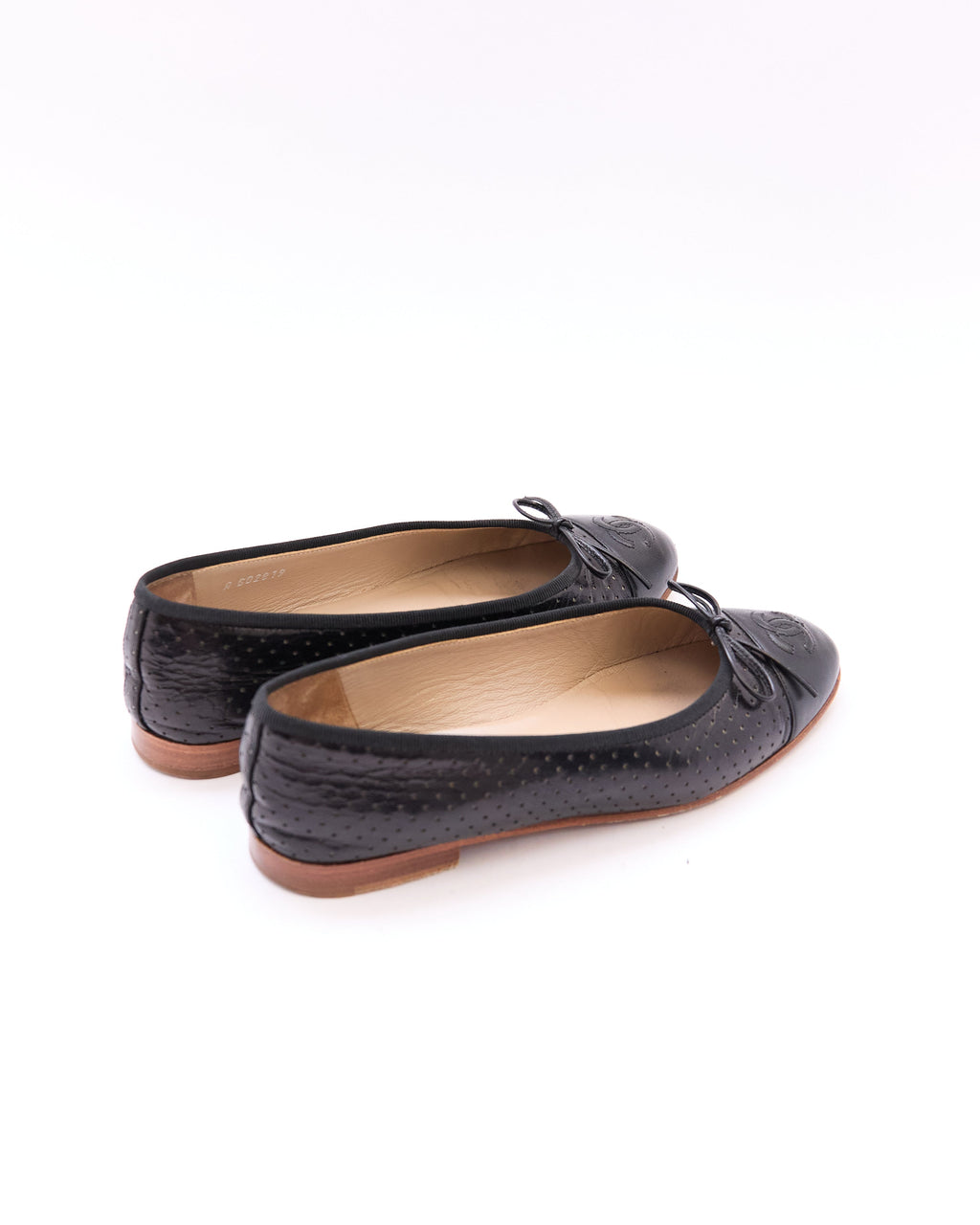 Chanel Black Leather Perforated Flats Size 35.5