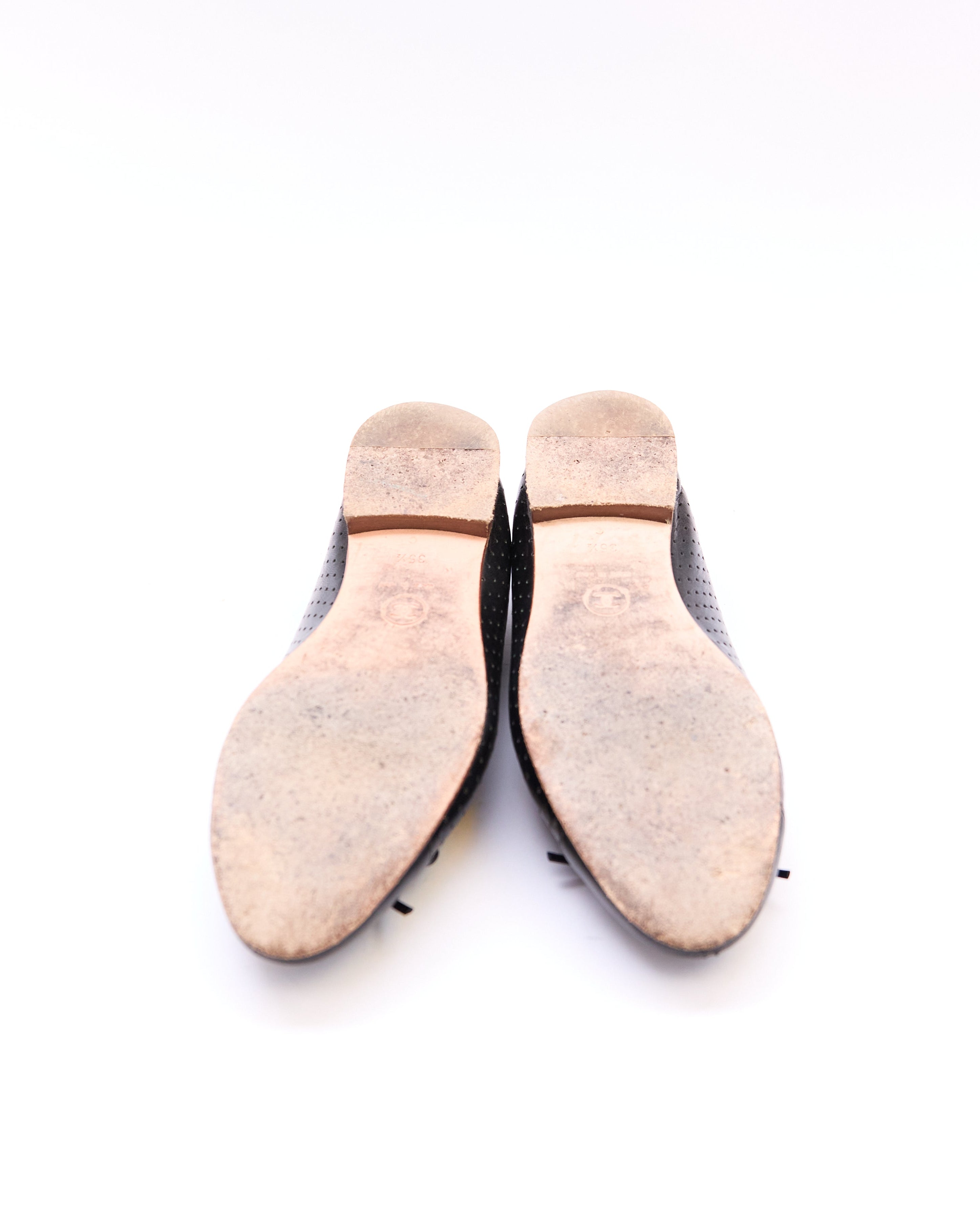 Chanel Black Leather Perforated Flats Size 35.5