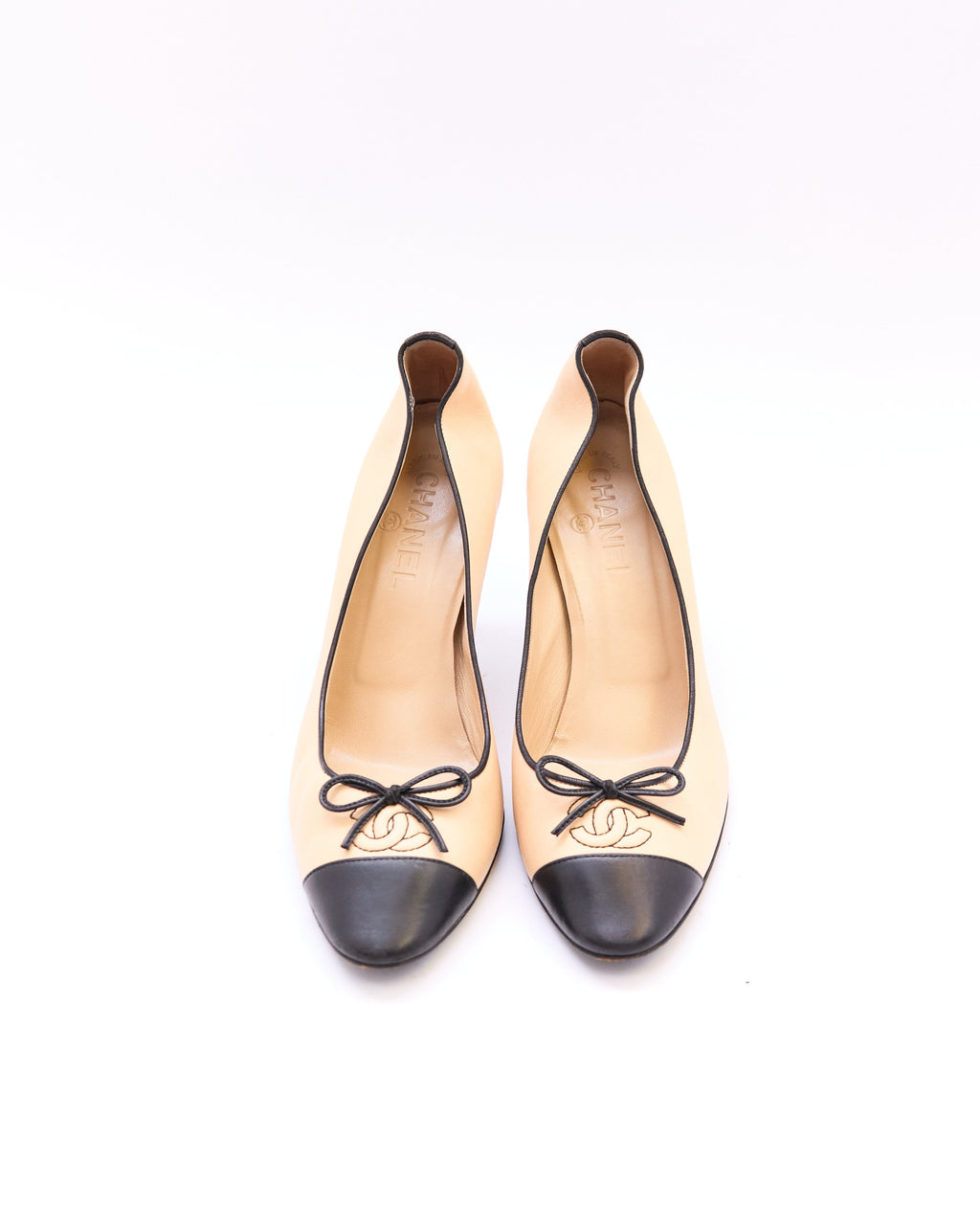 Chanel Nude Black CC Ballet Pumps Size 39