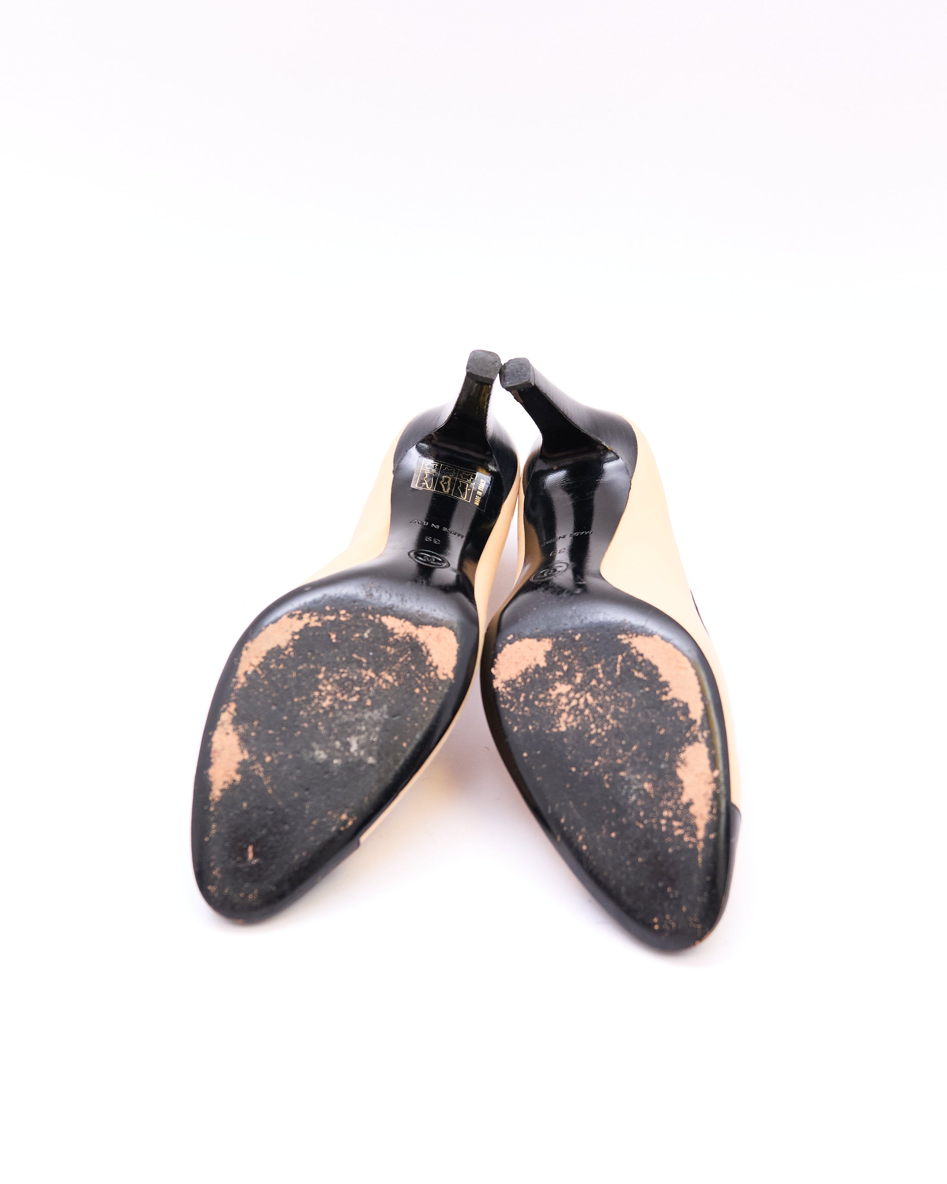 Chanel Nude Black CC Ballet Pumps Size 39