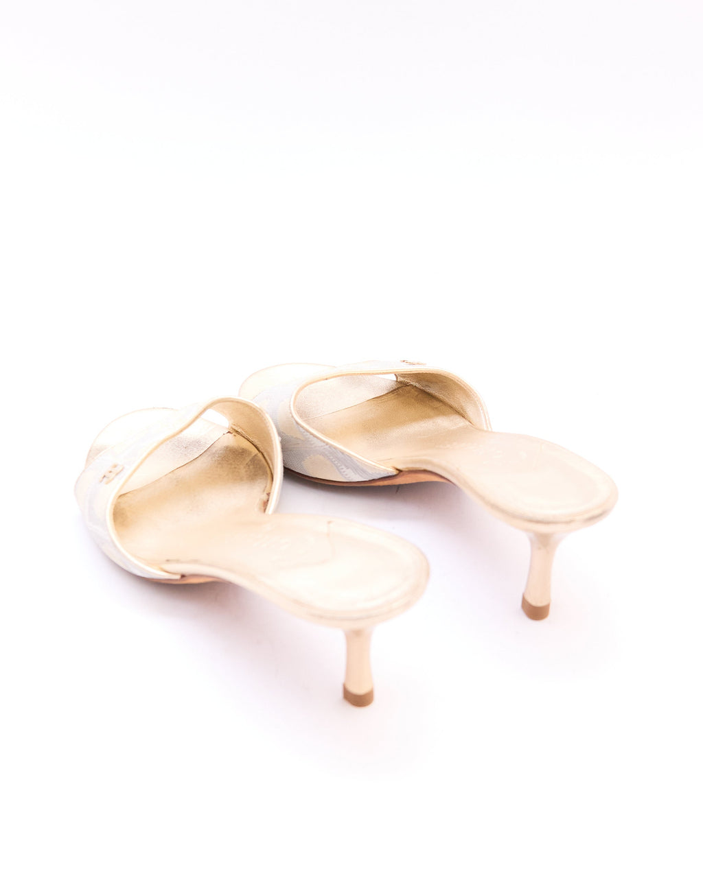 Chanel Gold Canvas Logo Heels Size 37