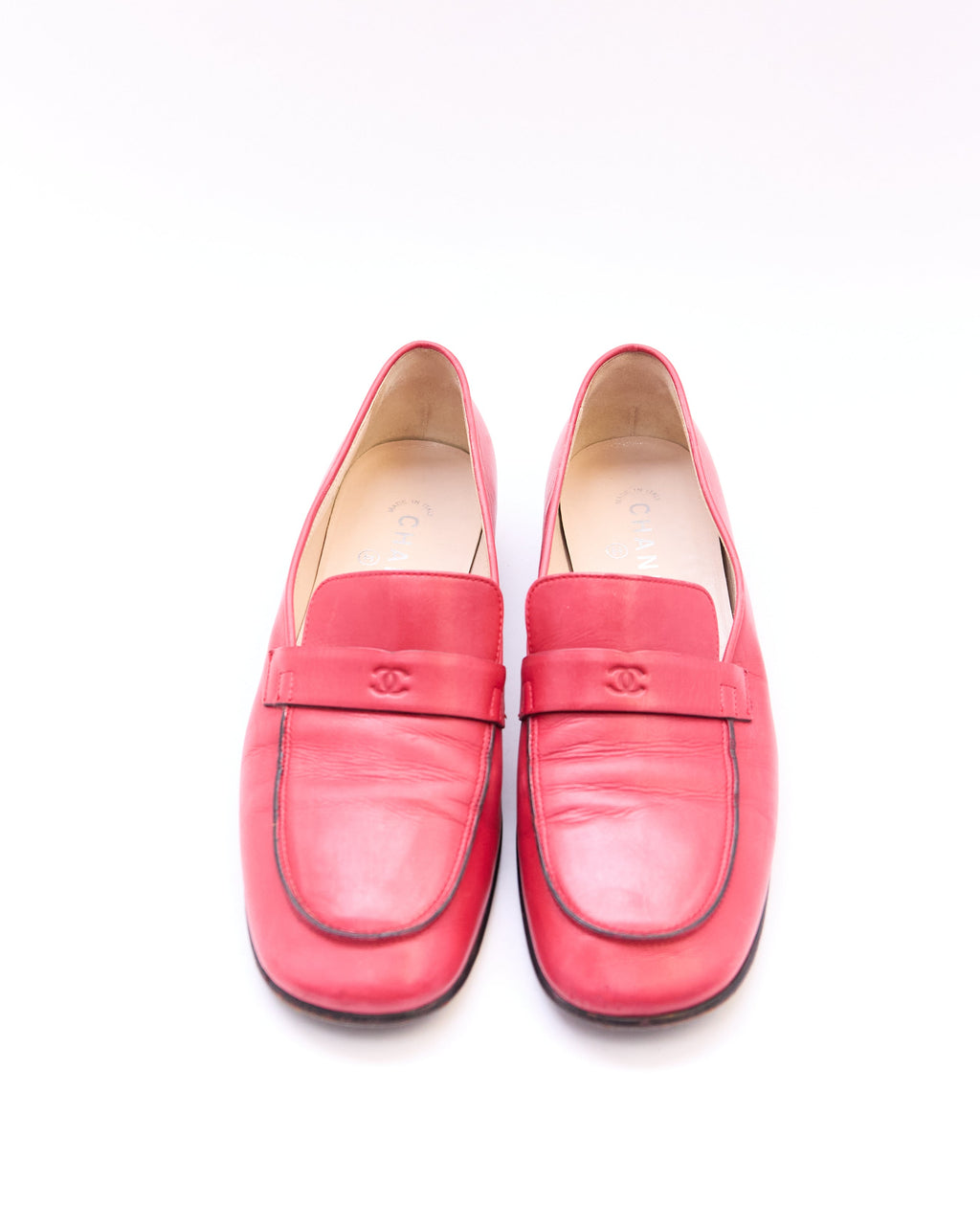 Chanel Red Leather Logo Loafers Size 40