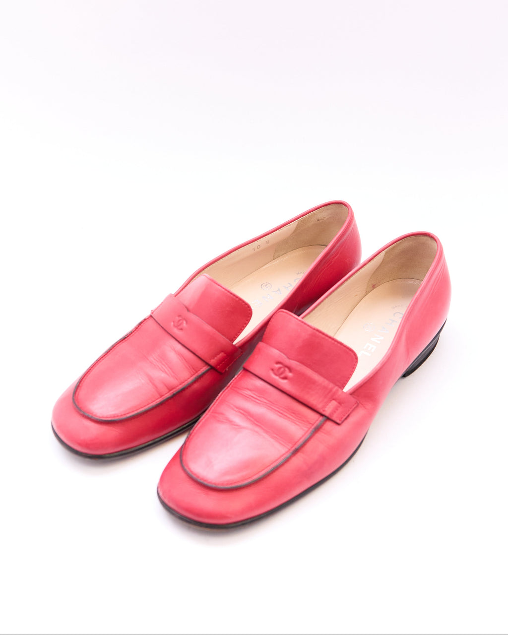 Chanel Red Leather Logo Loafers Size 40