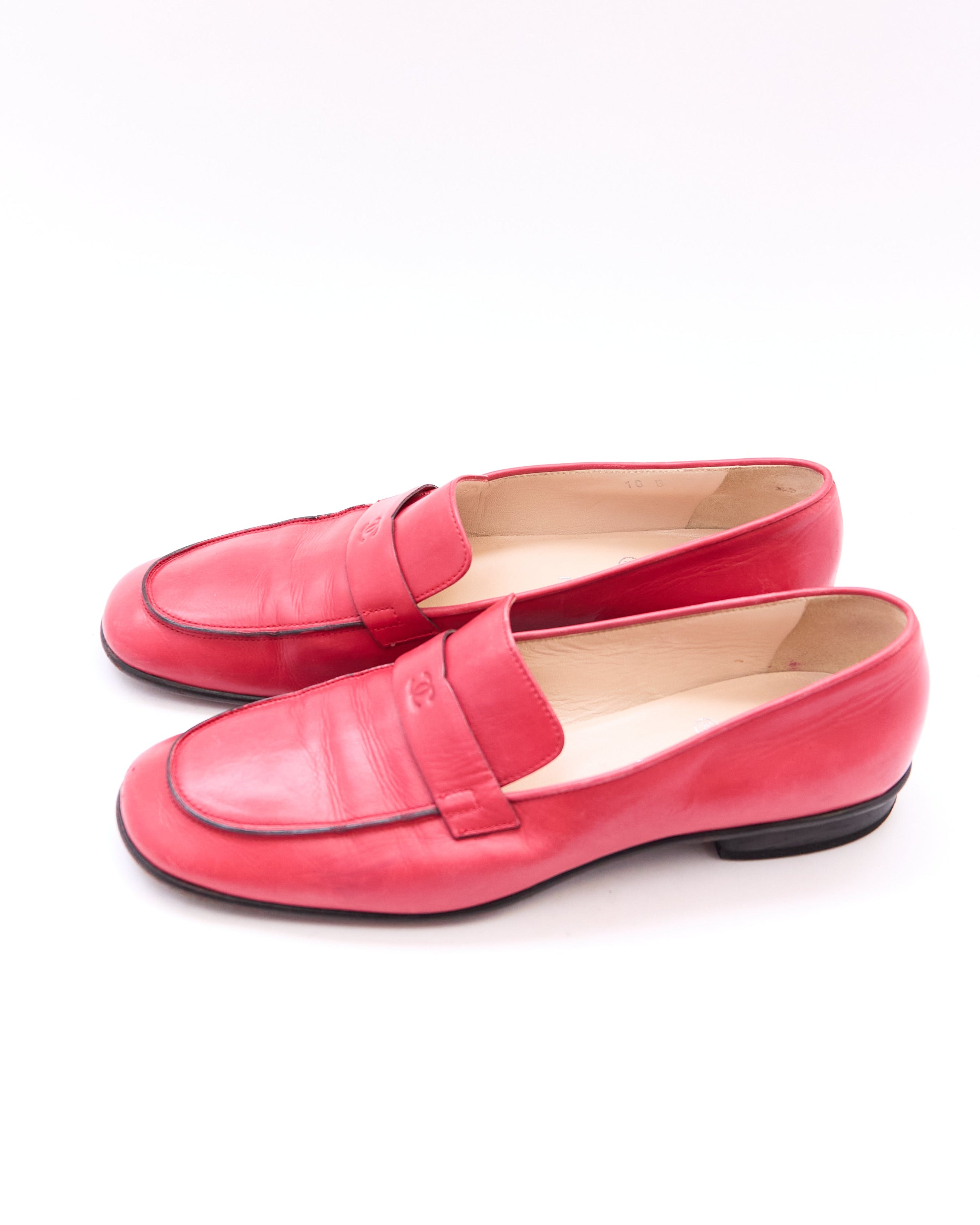 Chanel Red Leather Logo Loafers Size 40