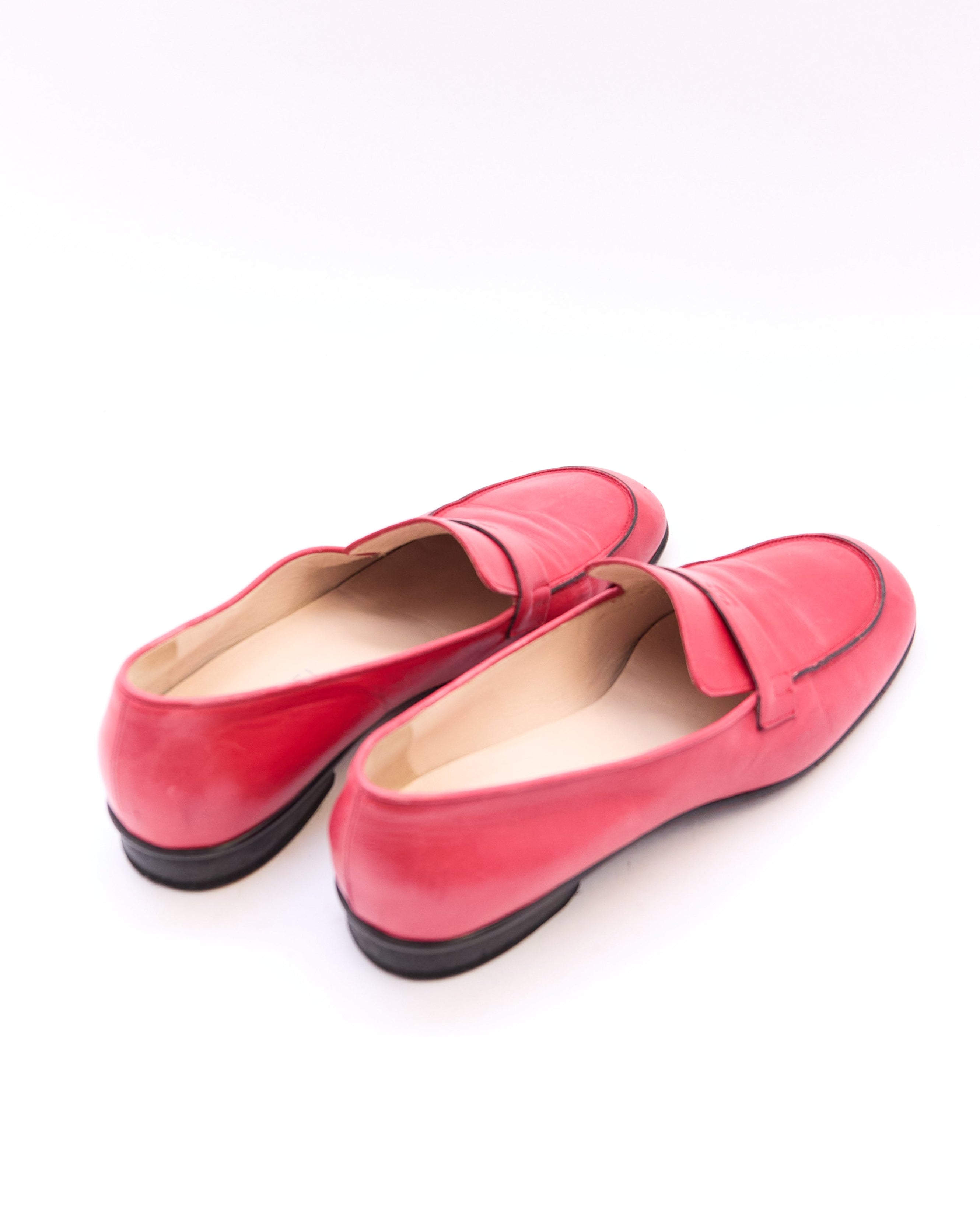 Chanel Red Leather Logo Loafers Size 40