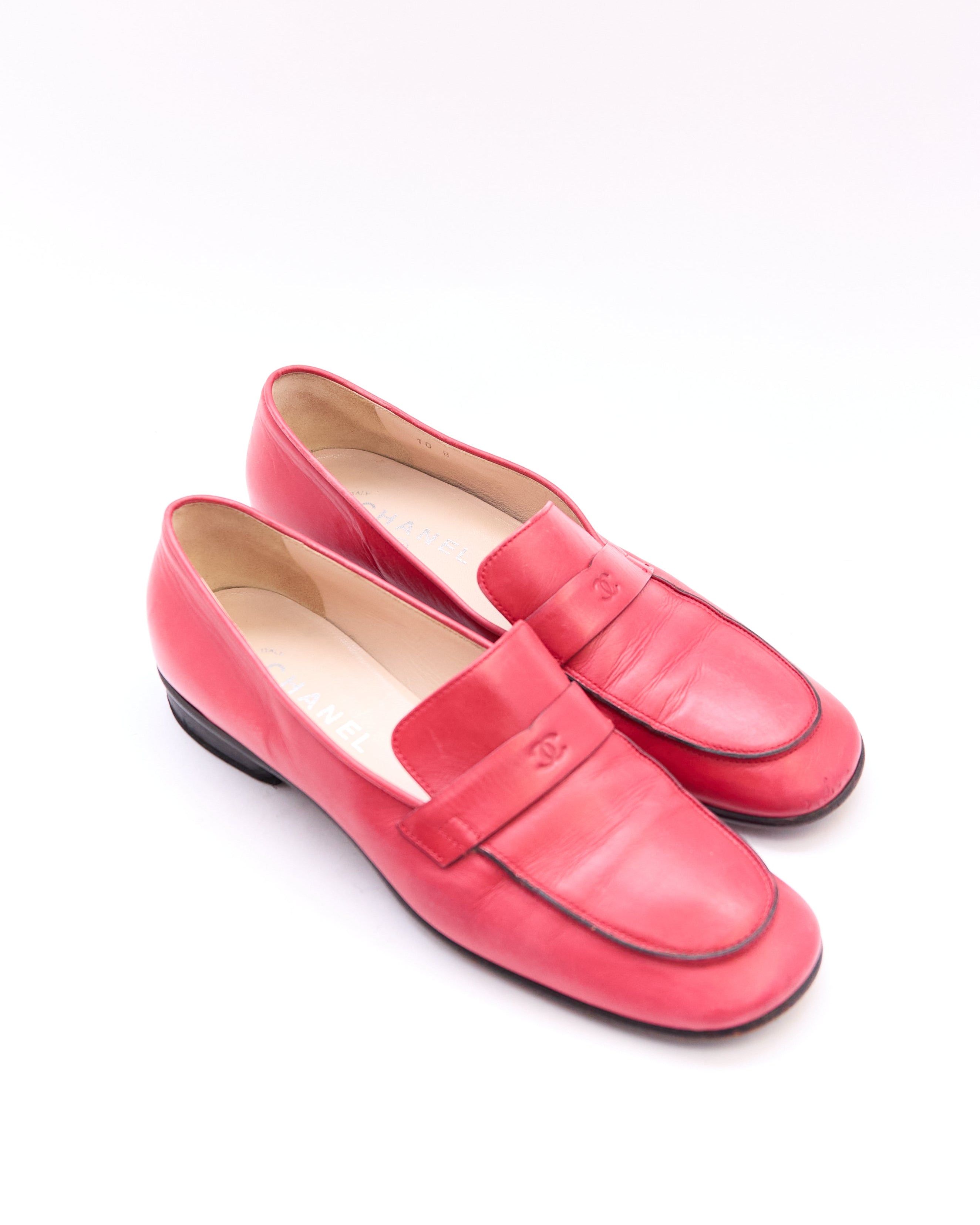 Chanel Red Leather Logo Loafers Size 40