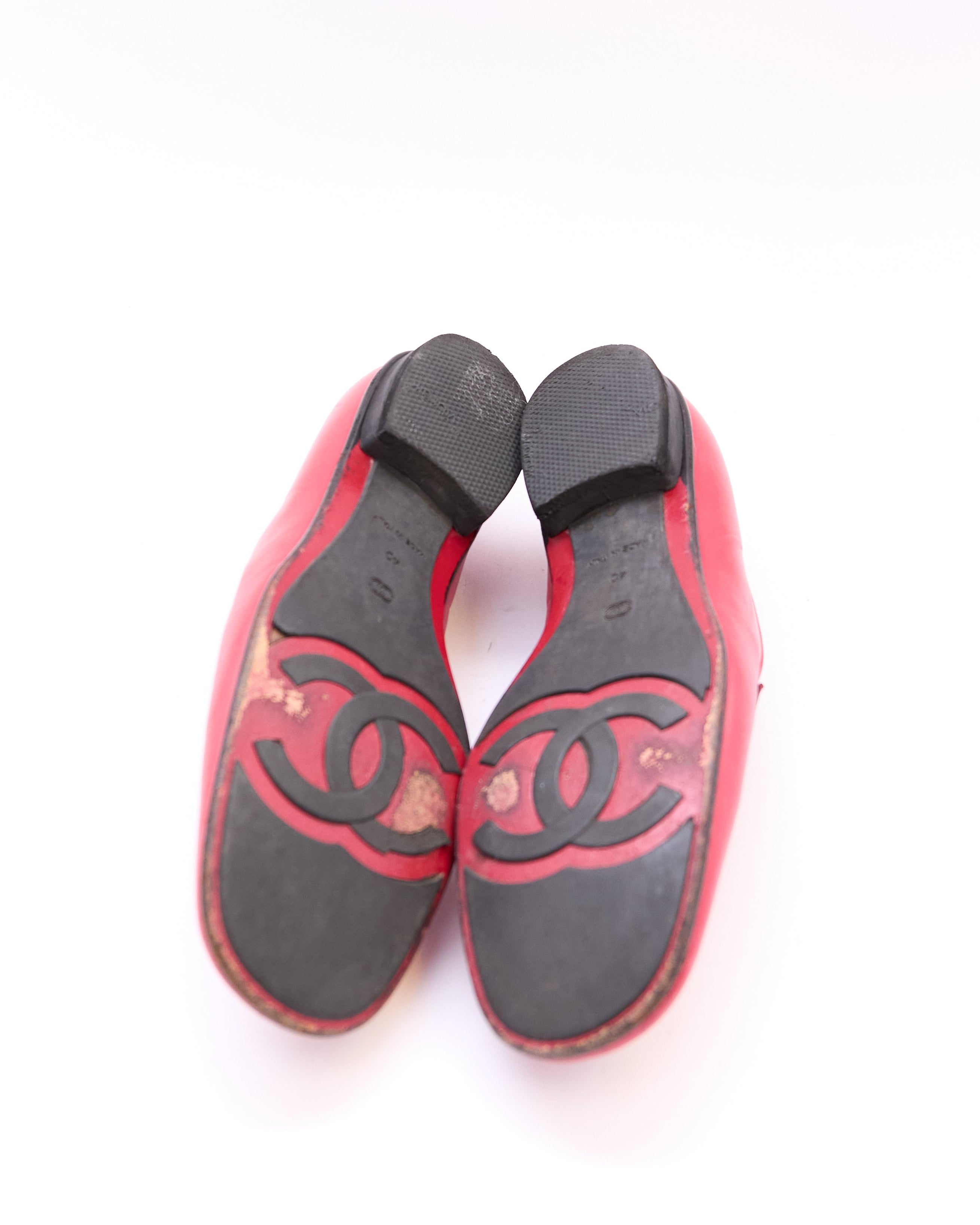 Chanel Red Leather Logo Loafers Size 40