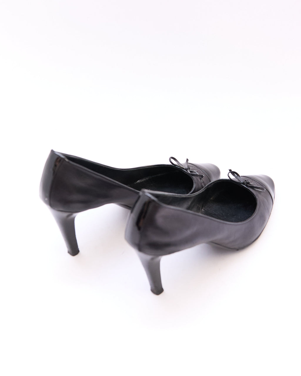 Chanel Black Leather Patent Toe Ballet Pumps Size 39.5