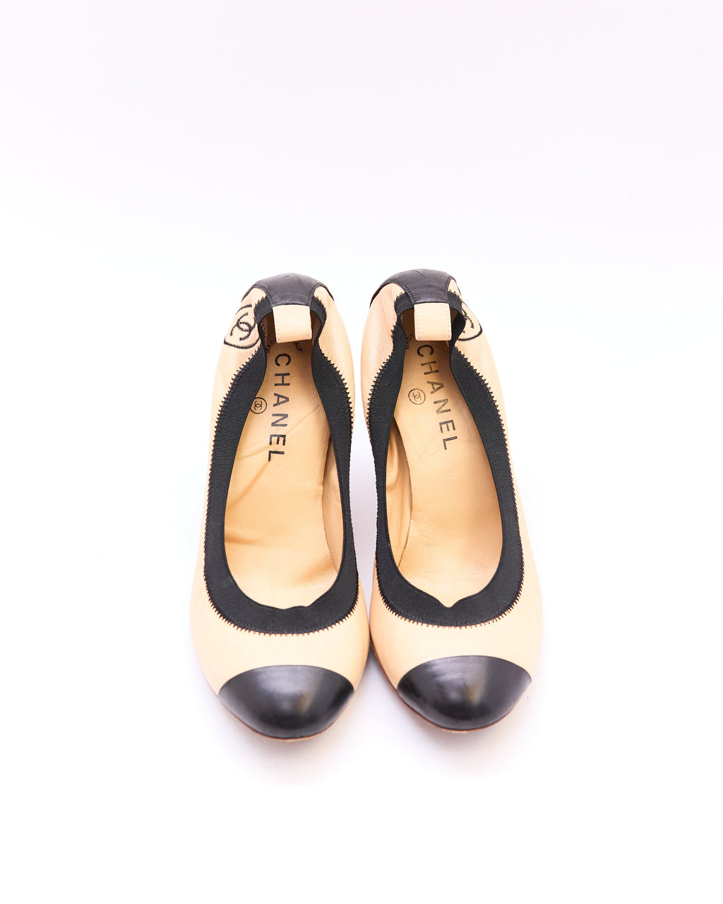 Chanel Nude Black Scrunch Ballet Pumps Size 39.5