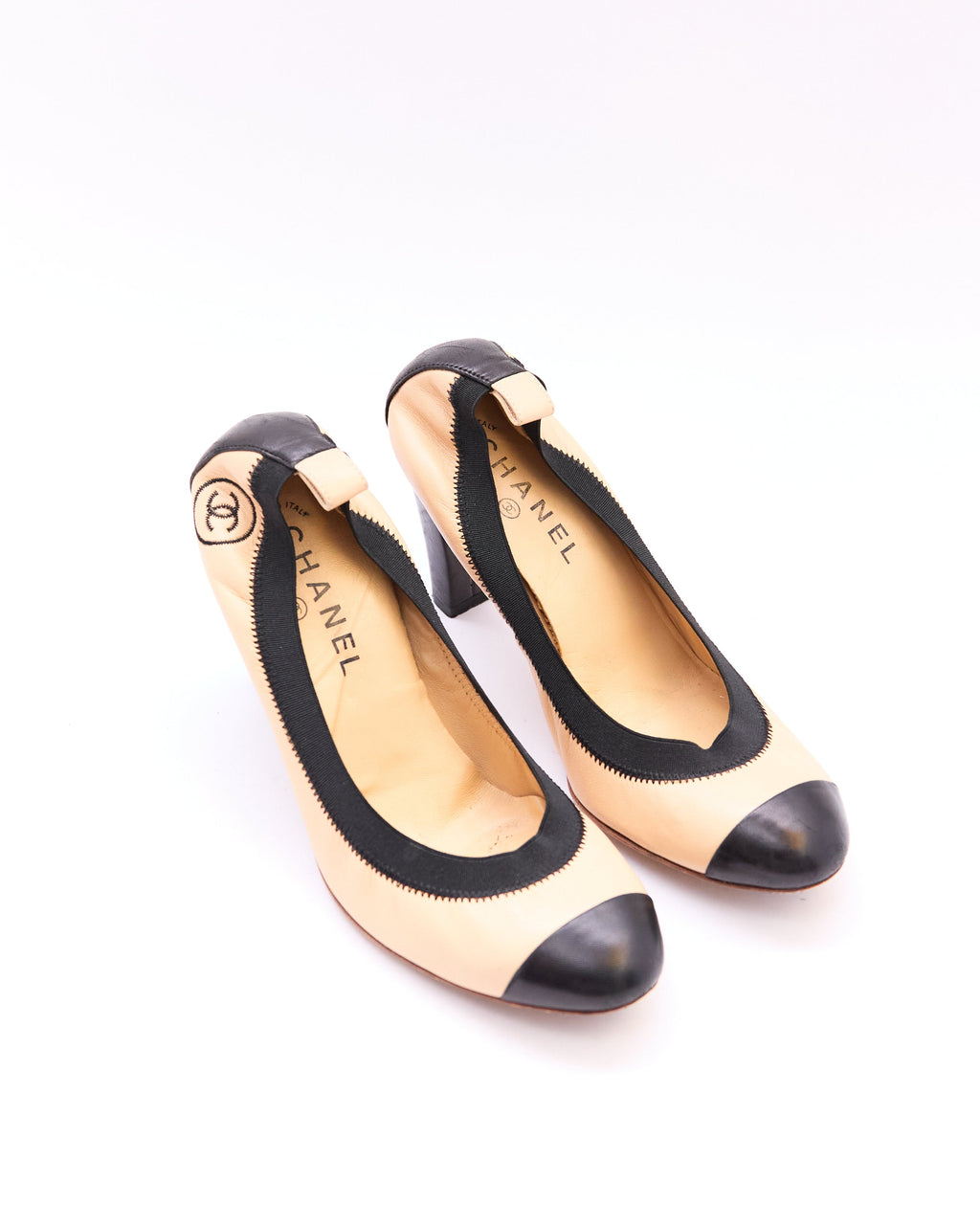 Chanel Nude Black Scrunch Ballet Pumps Size 39.5