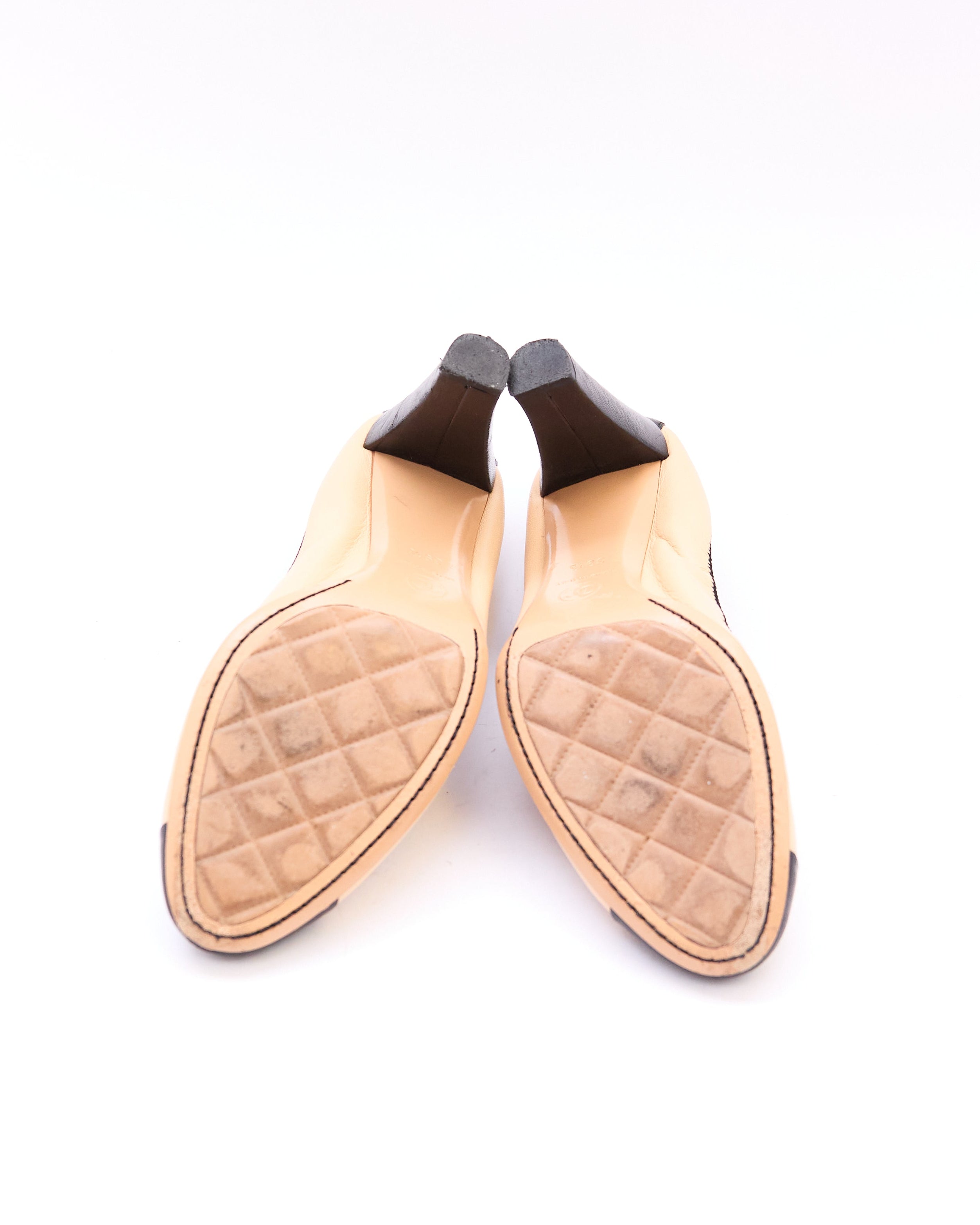 Chanel Nude Black Scrunch Ballet Pumps Size 39.5