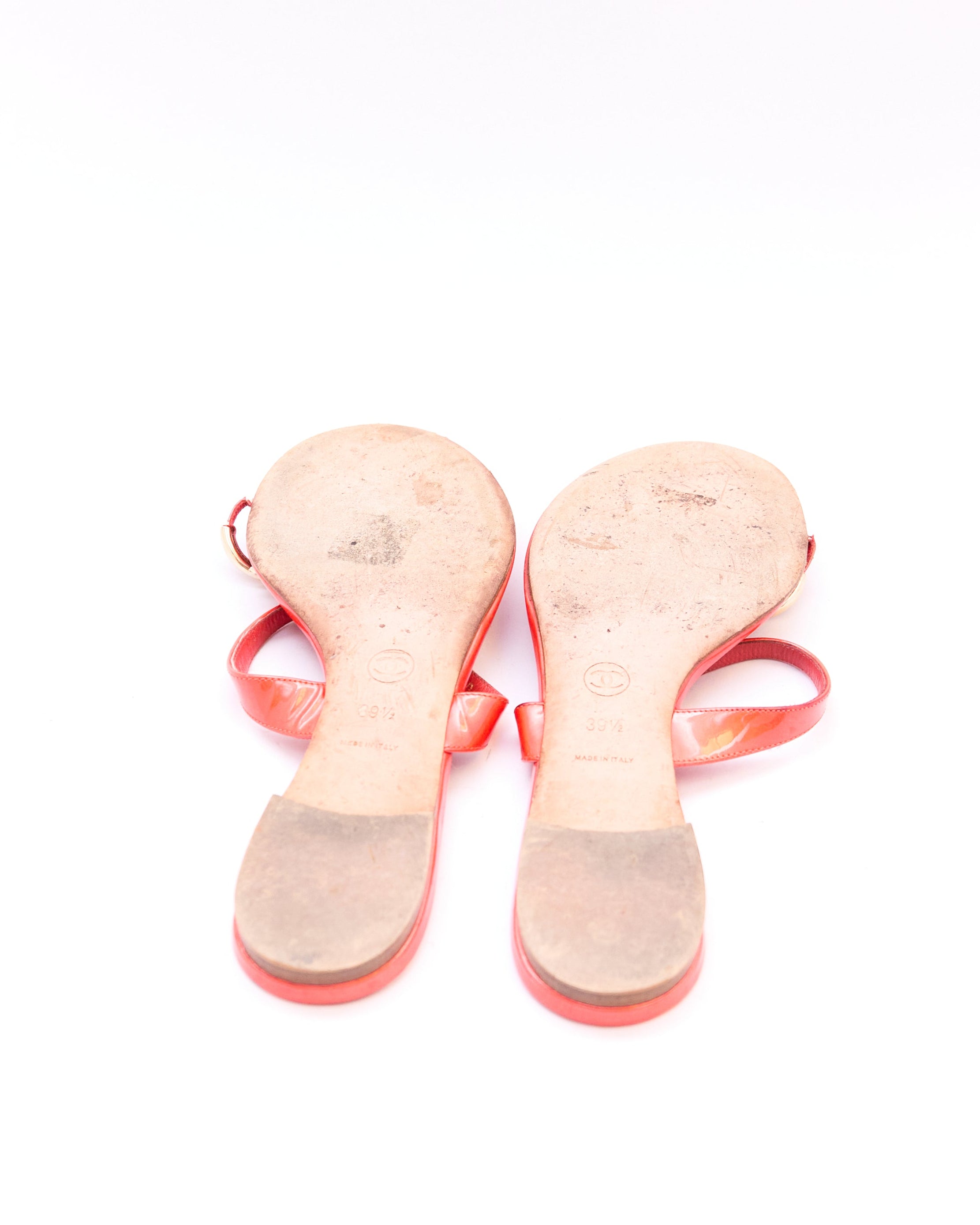 Chanel Orange Patent Toe Ring Logo Sandals Size 39.5