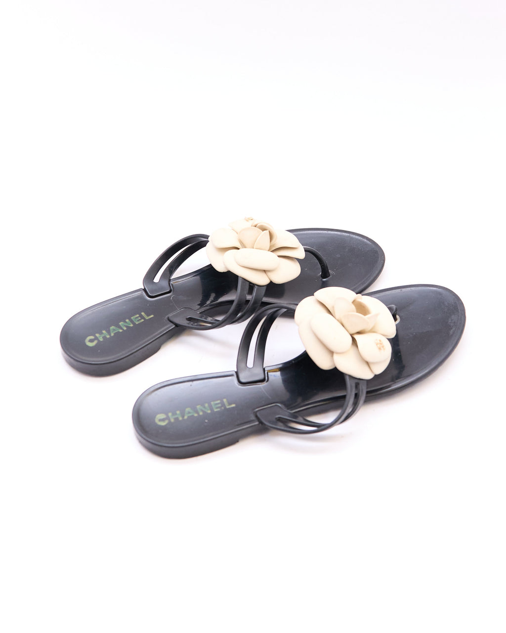 Chanel Black Jelly Camellia Sandals Size 37